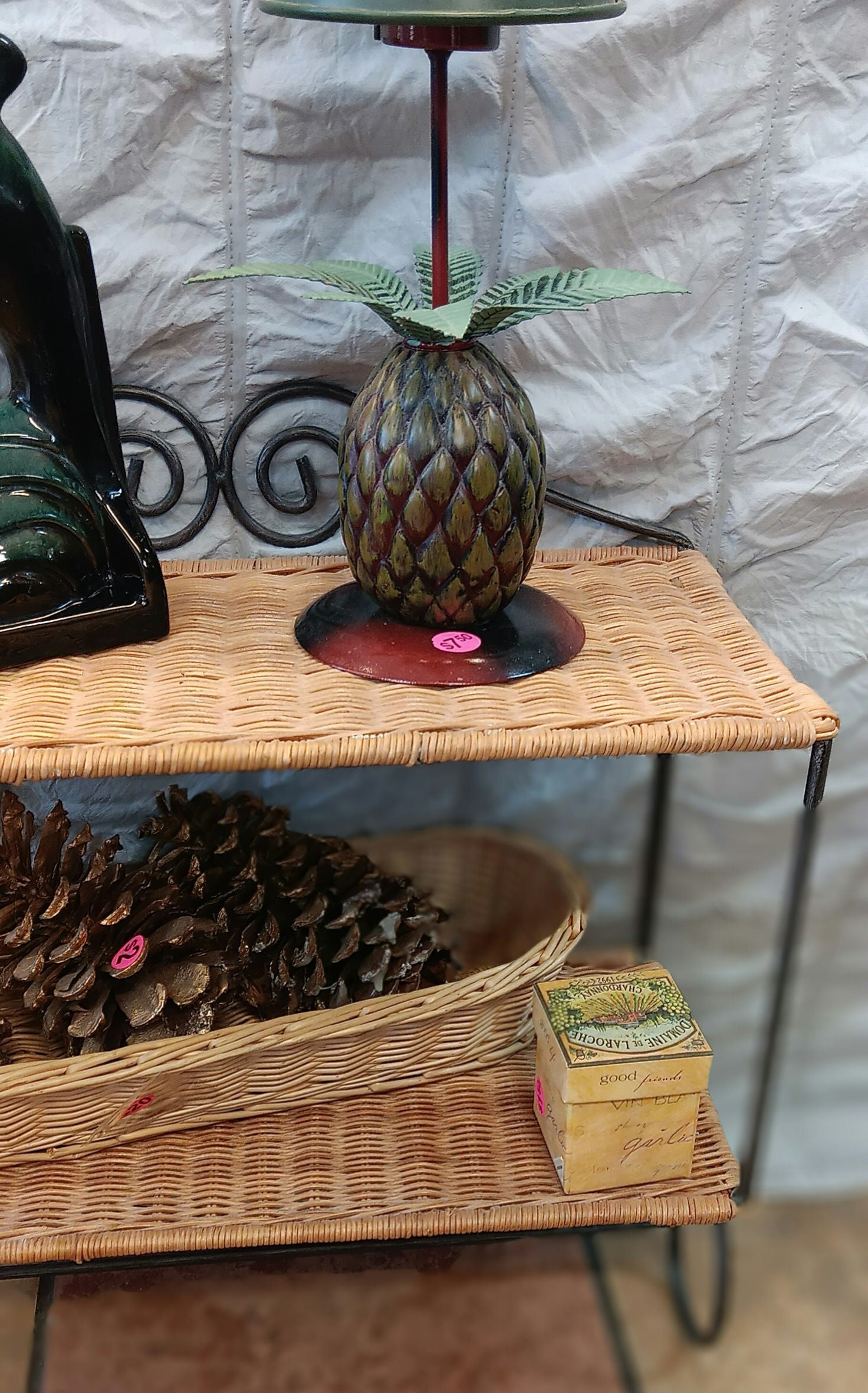 2 tier wicker and metal hanging shelf 15x18x9 image 3