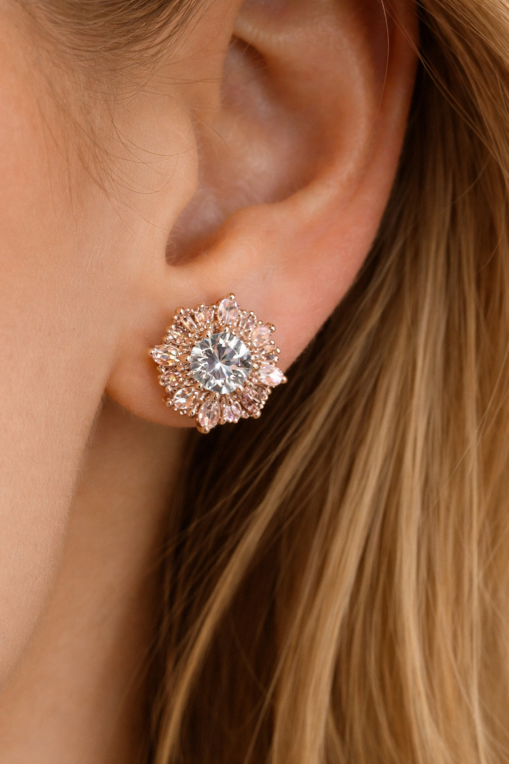 Rose Gold Crystal Floral Stud Earrings image 0