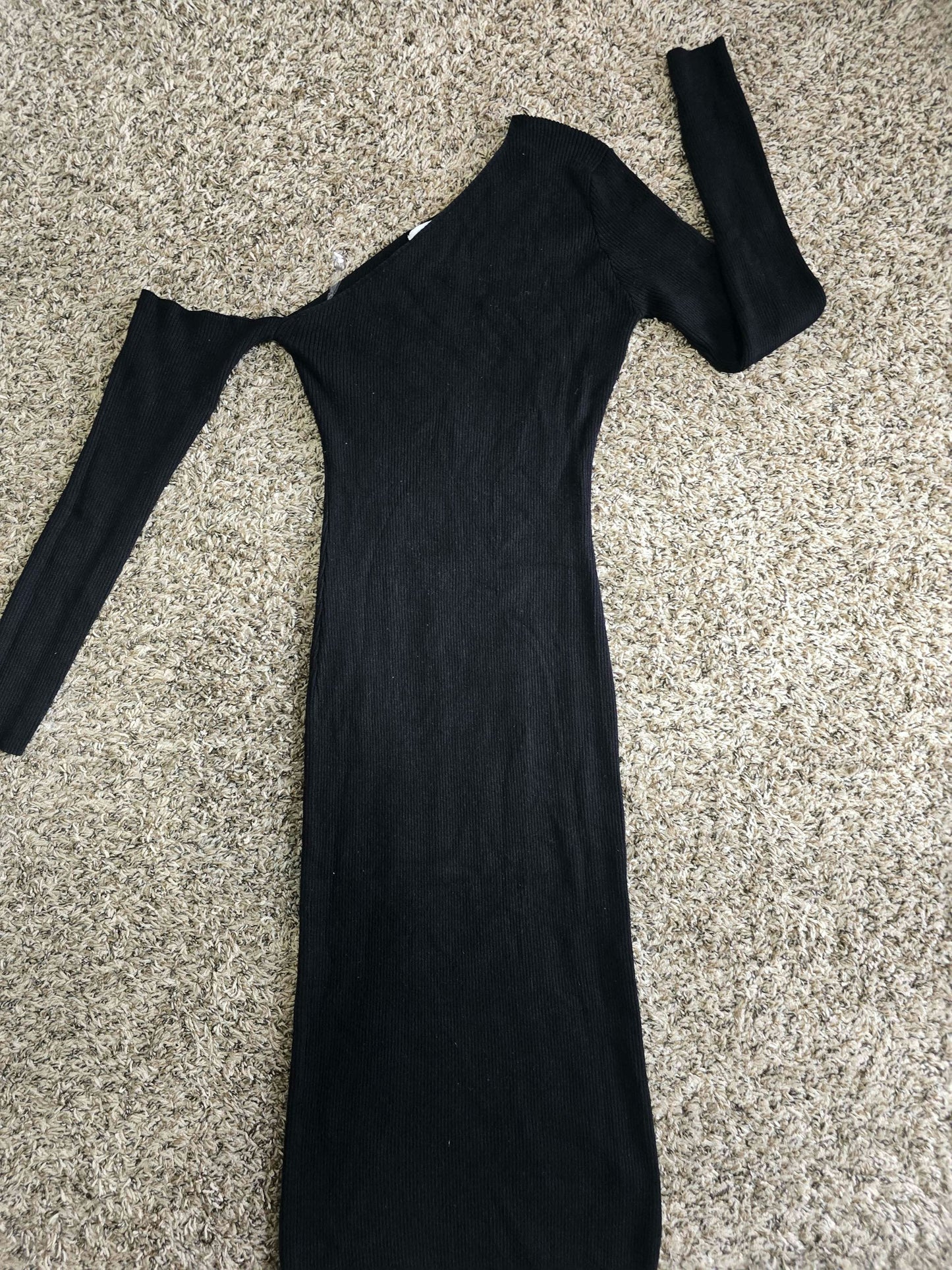 Madrag Black Ribbed One-Shoulder Midi Dress Size XL image 2