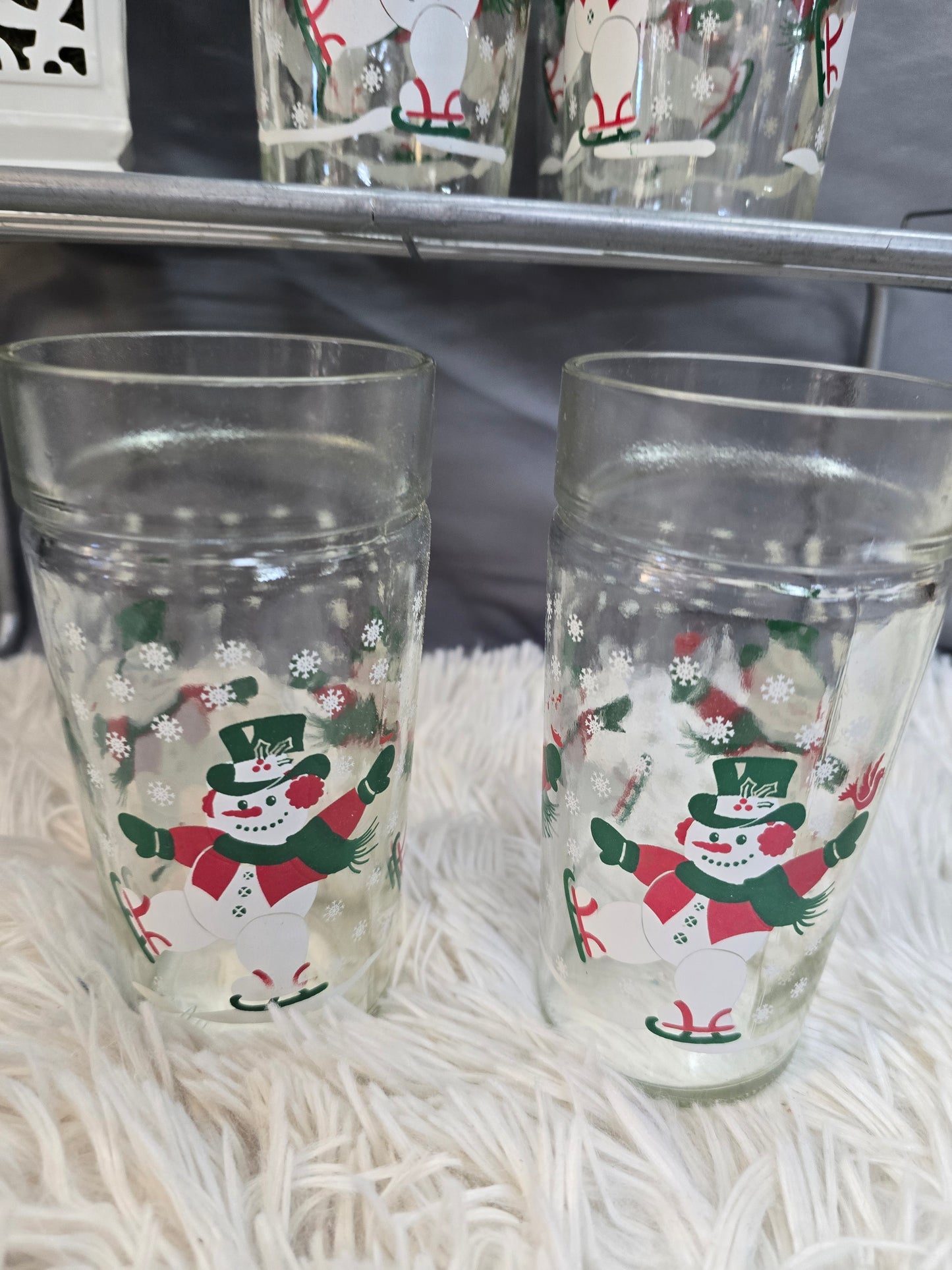 Anchor Hocking Skating Snowmen Jelly Jar Drinking Glasses set of 6  image 1