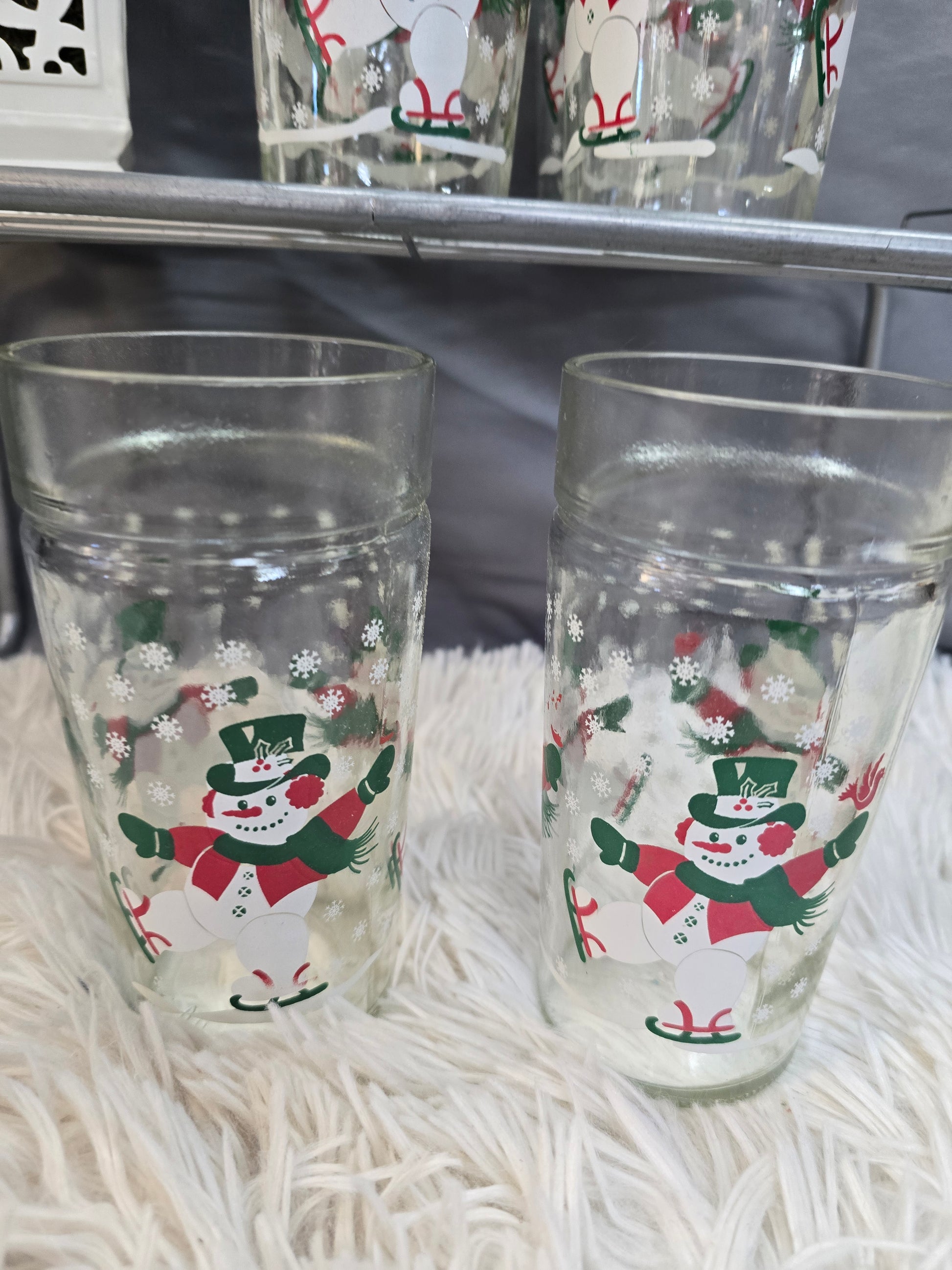 Anchor Hocking Skating Snowmen Jelly Jar Drinking Glasses set of 6  image 1