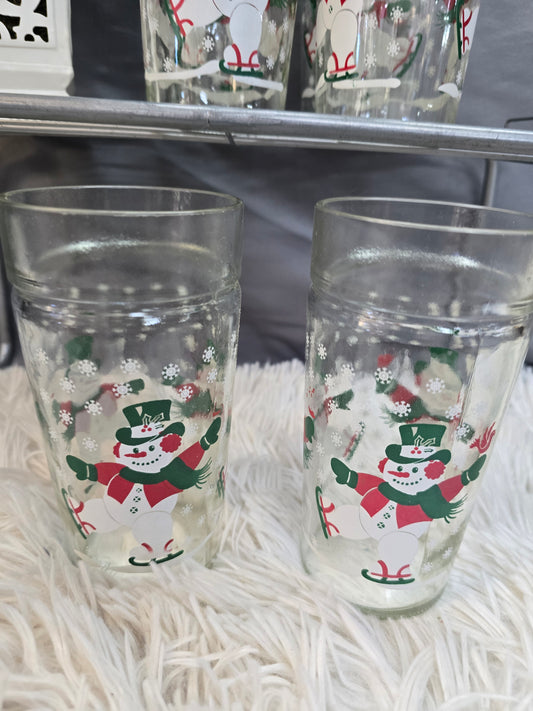 Anchor Hocking Skating Snowmen Jelly Jar Drinking Glasses set of 6  image 1