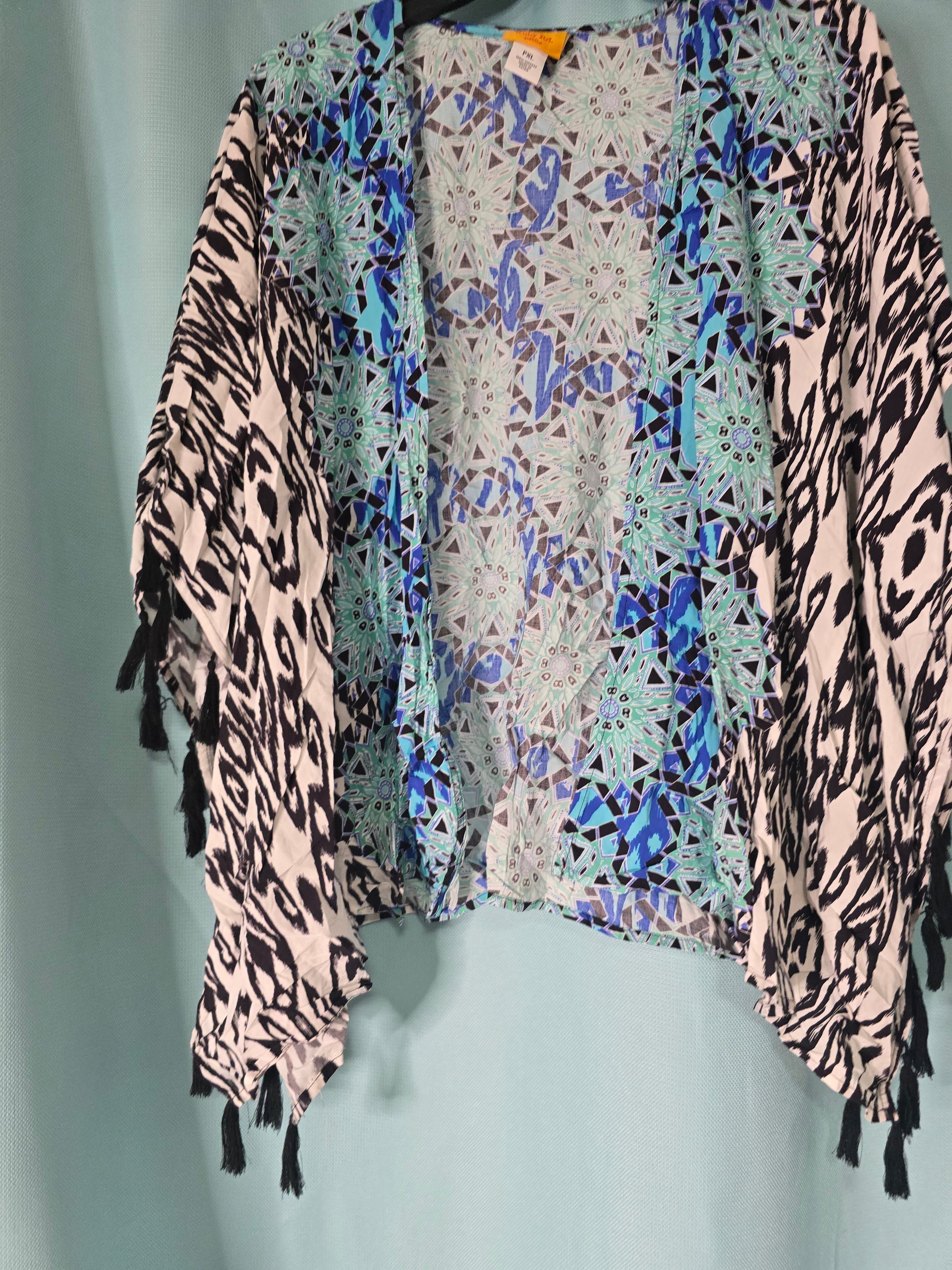 Ruby Rd. Black and White Patterned Open Front Kimono image 1