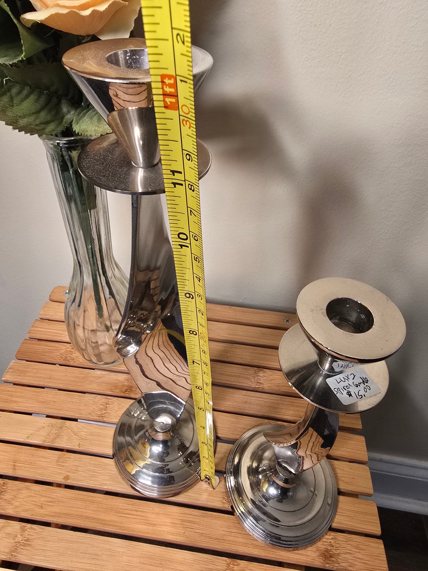 Pair of silver color candle holder image 6