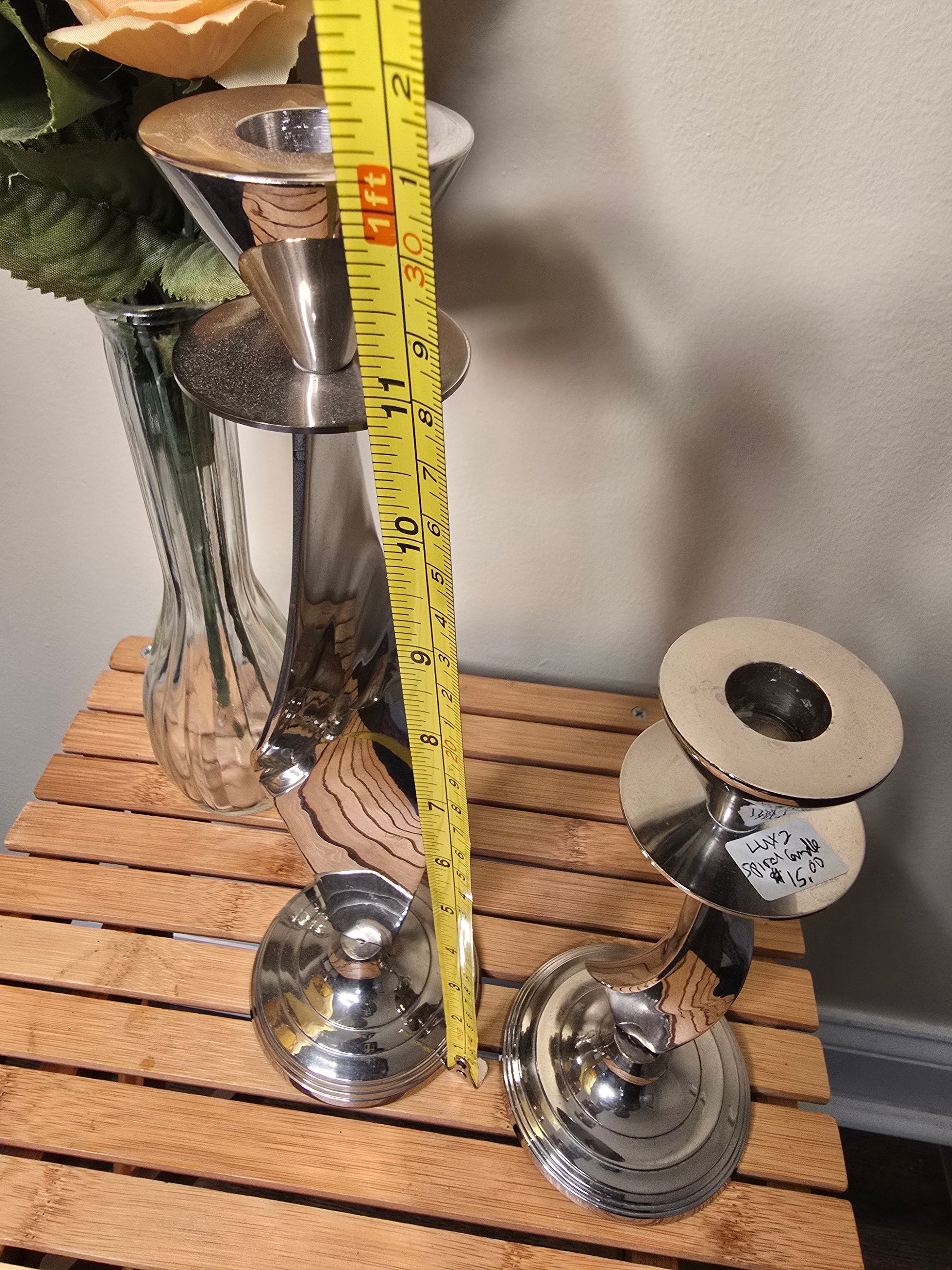 Pair of silver color candle holder image 6