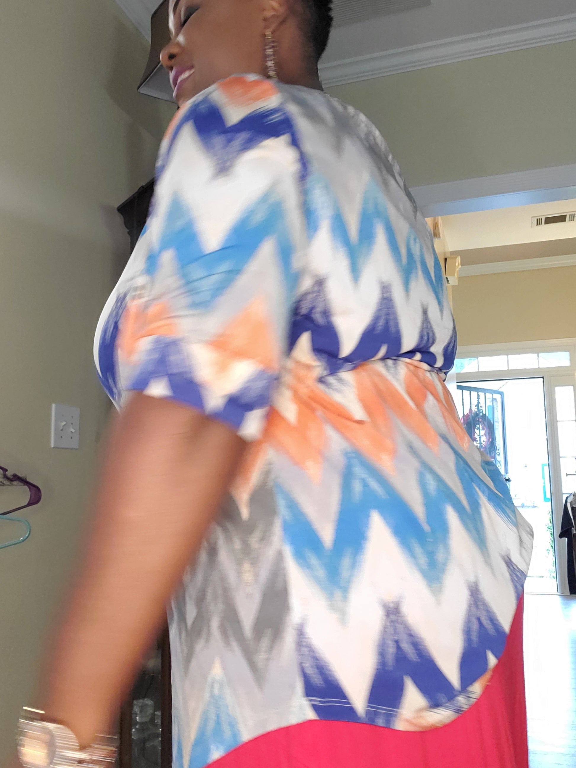 Woman blue and orange multicolor color blouse image 5