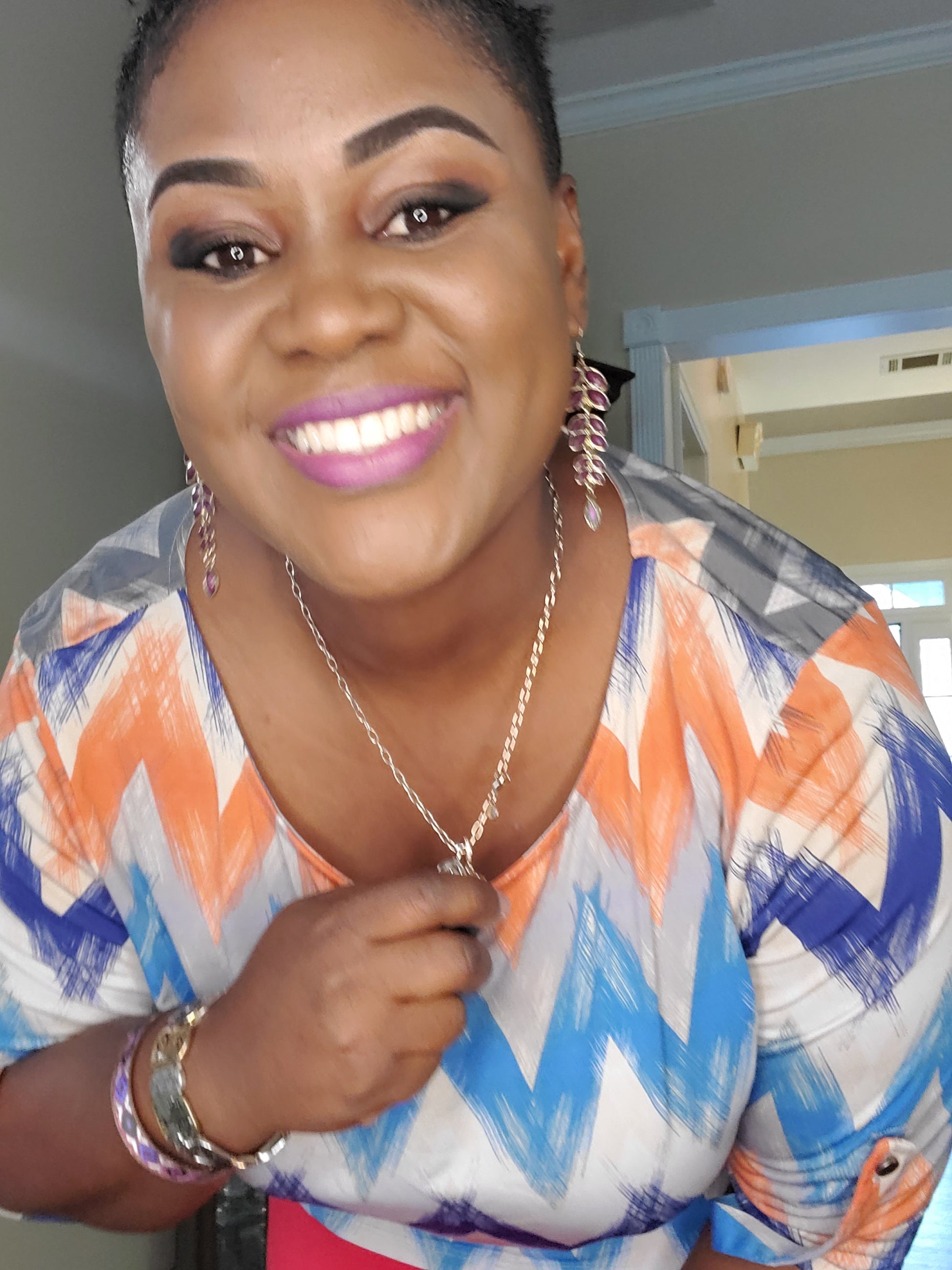 Woman blue and orange multicolor color blouse image 4
