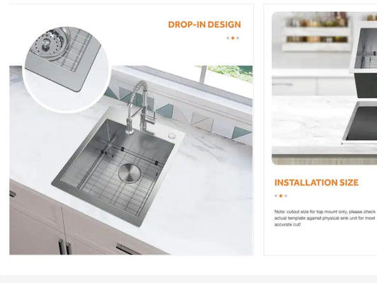 All in one dual mount 16g stainless steel 17in. 2-hole single bowl kitchen sink image 1