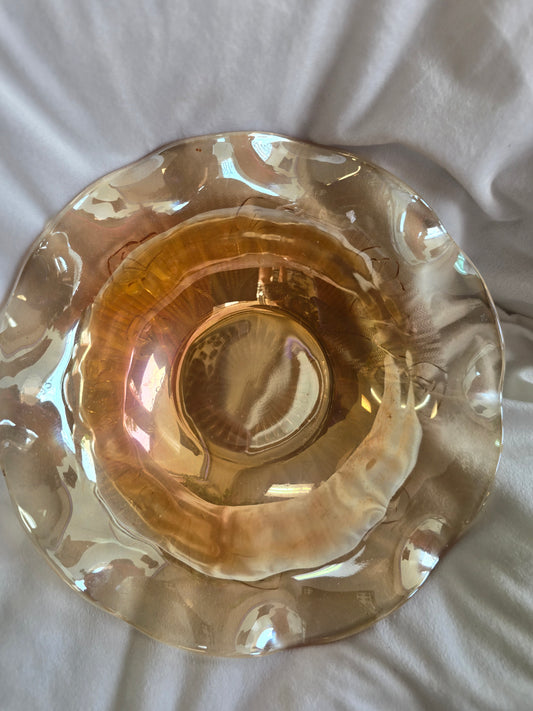 Vintage Jeannette Glass Floragold Louisa pattern Carnival glass serving bowl wit image 1