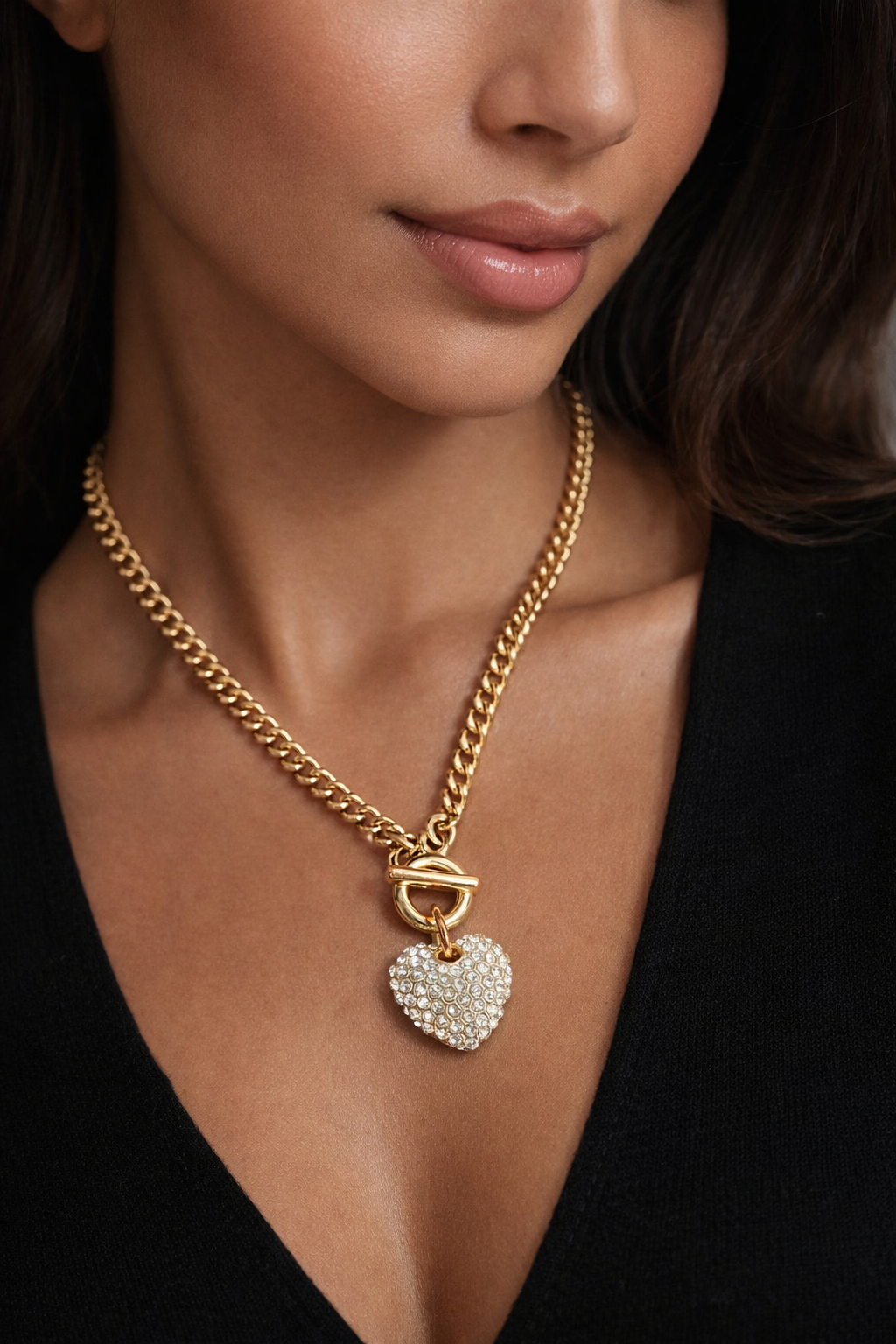 Crystal Heart Toggle Chain Necklace (Gold & Silver Options) image 0
