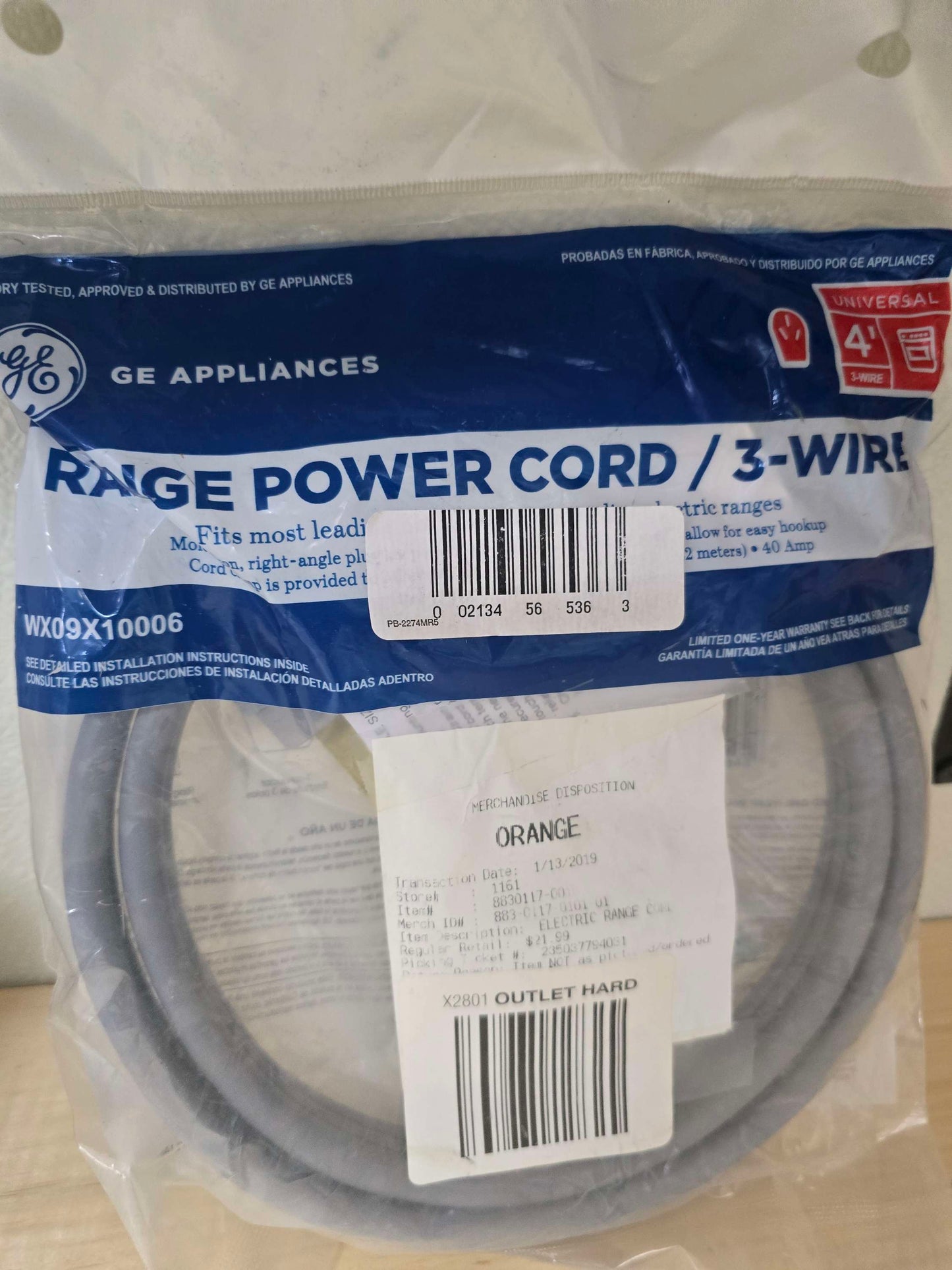 GE range power cord/3-wire image 0