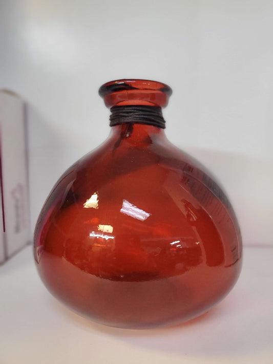 Red hand spun glass decorative vase 7in tall image 0