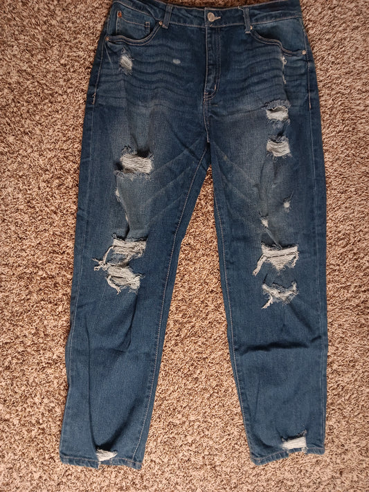 Women's Distressed Skinny Jeans – Medium Wash Denim image 0