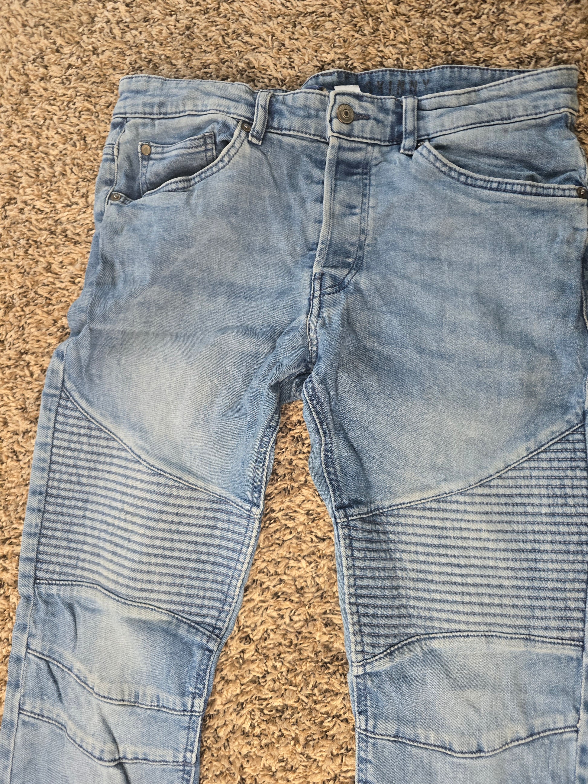 Men’s Divided Moto Jeans Size 33 Light Wash Slim Fit Ribbed Knee Biker Denim image 4