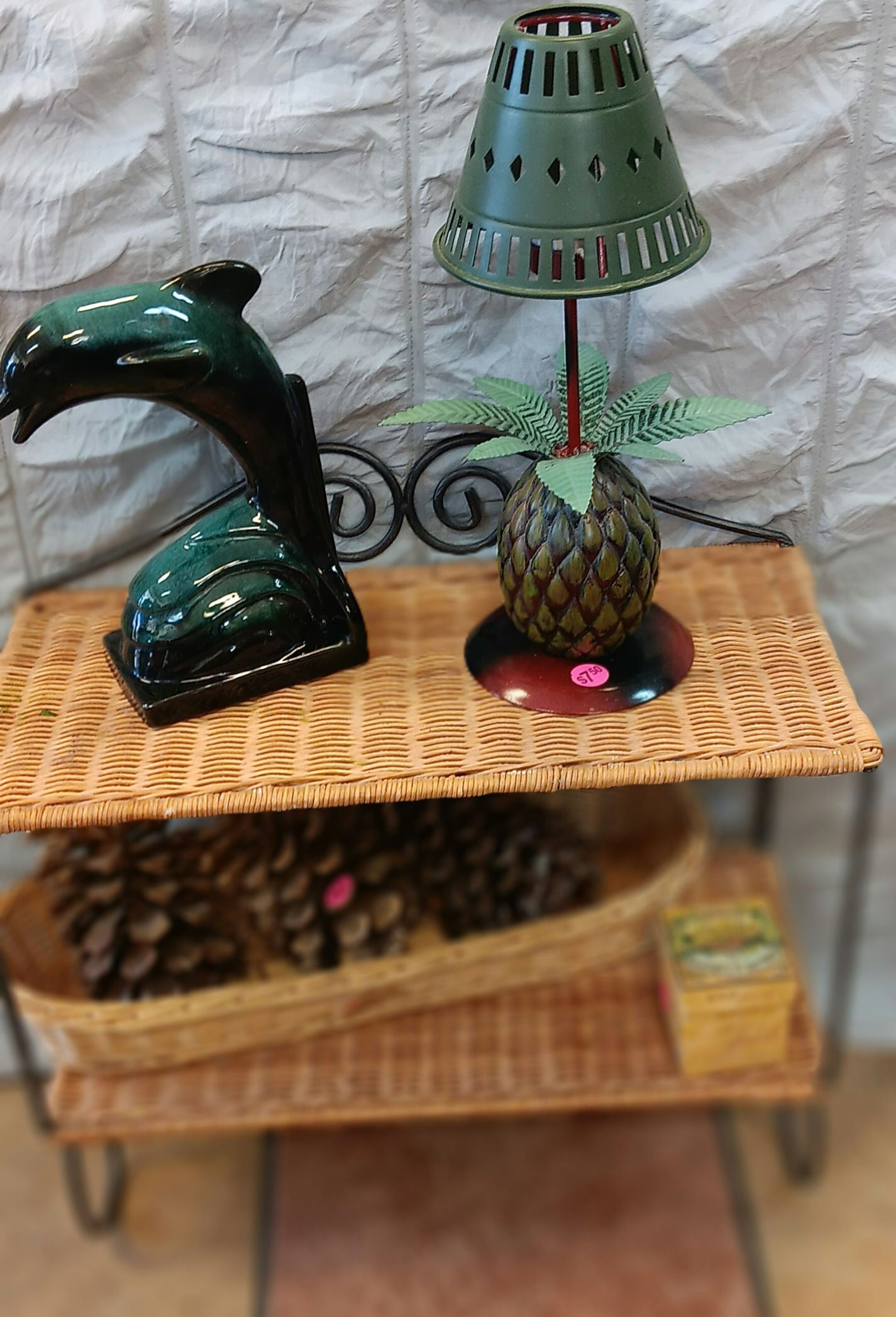 2 tier wicker and metal hanging shelf 15x18x9 image 4