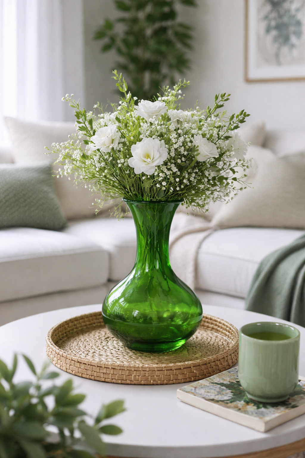 vintage green glass vase image 0