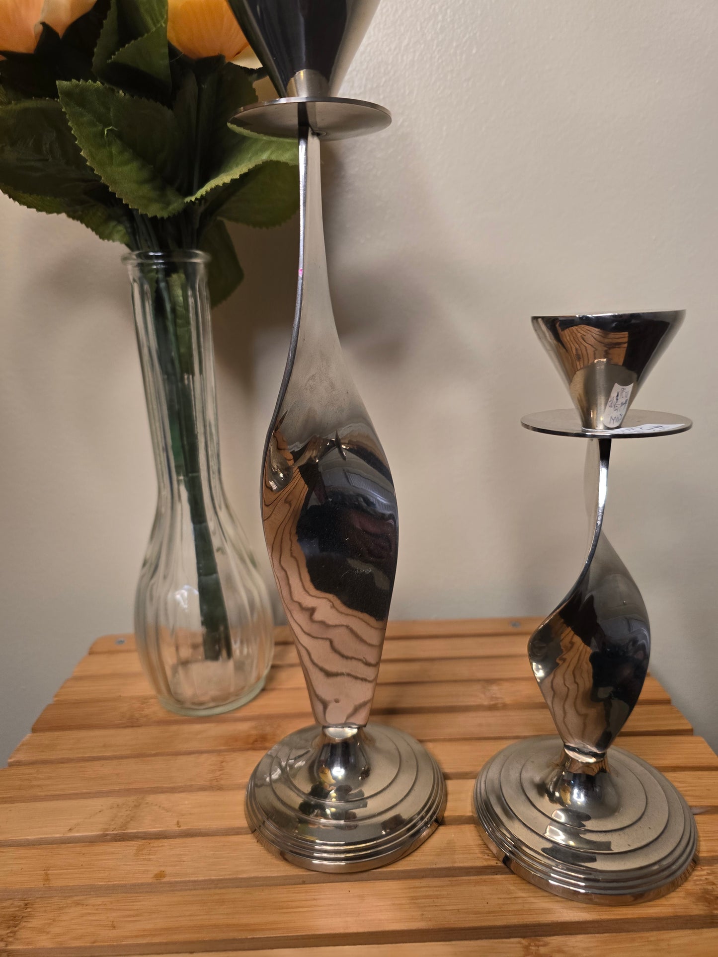 Pair of silver color candle holder image 4