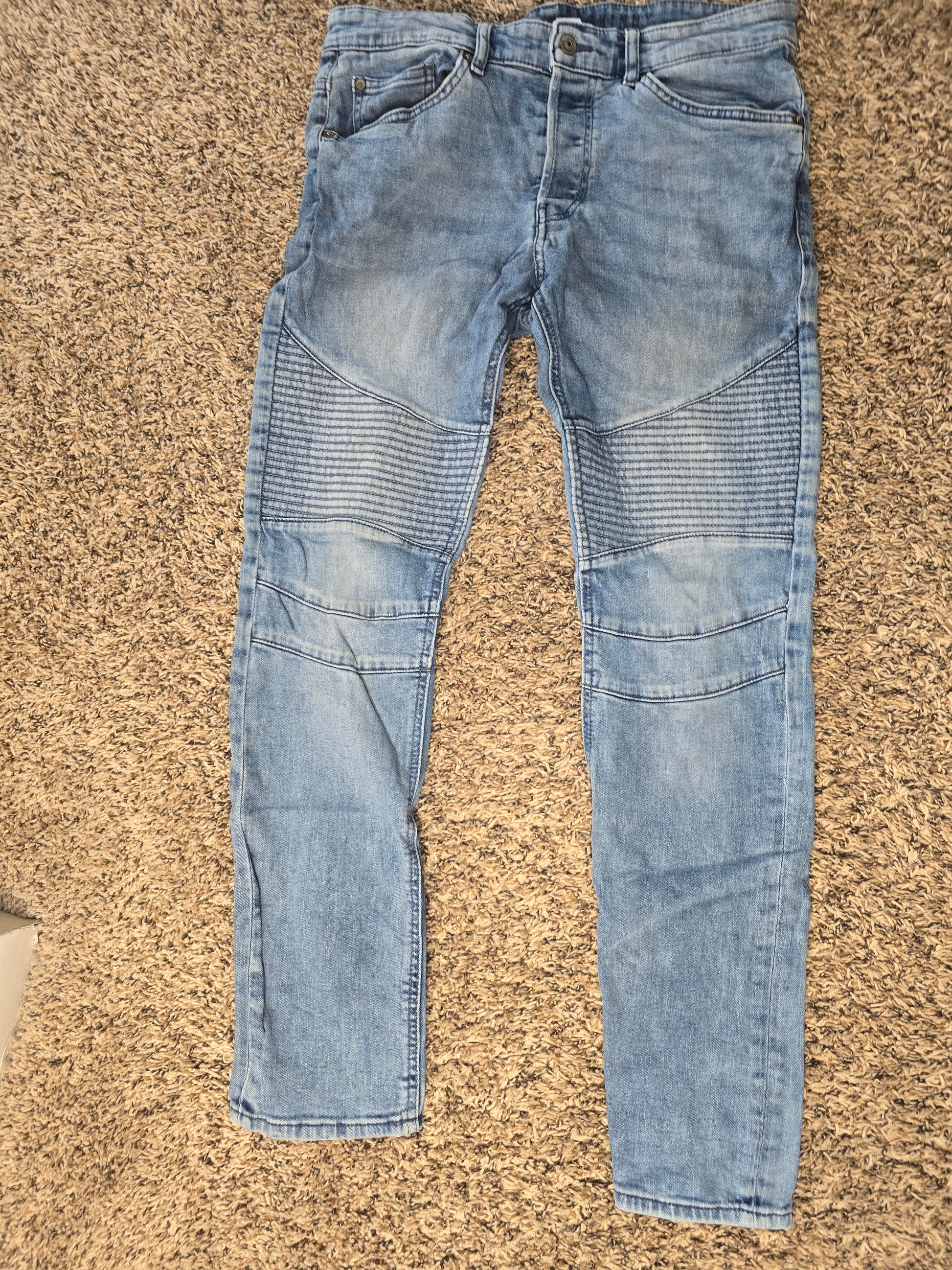 Men’s Divided Moto Jeans Size 33 Light Wash Slim Fit Ribbed Knee Biker Denim image 2