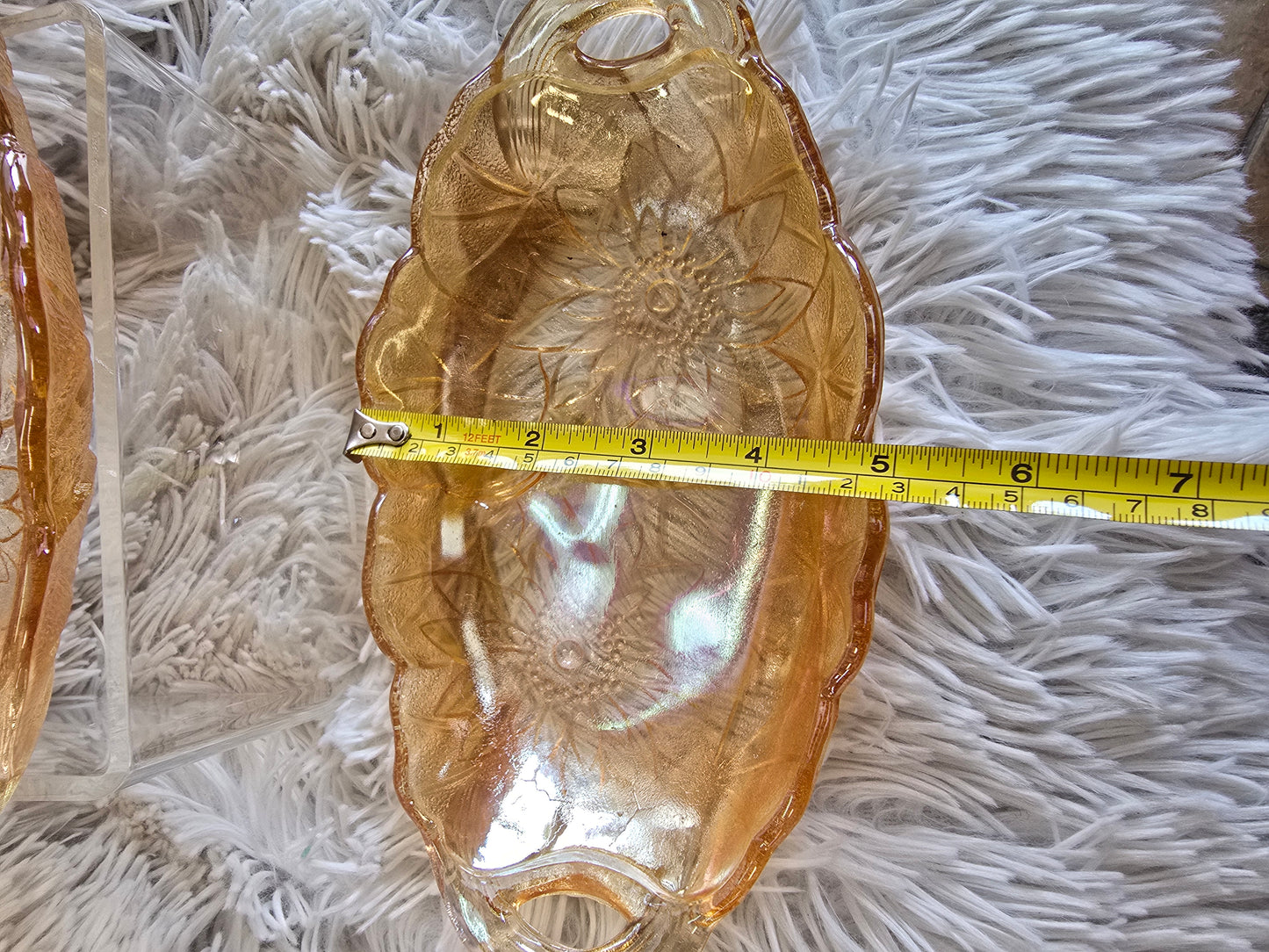 1970s Marigold Oval Glass Pickle Dish - Open Handles, Amber Gold Indiana Glass image 6