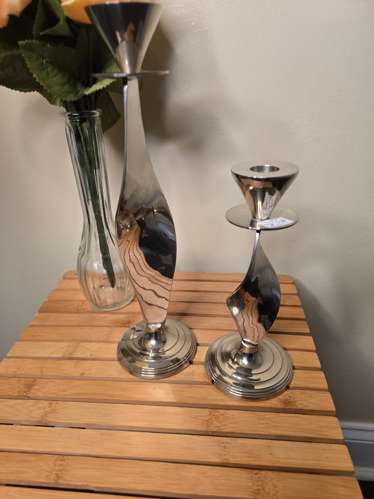 Pair of silver color candle holder image 2