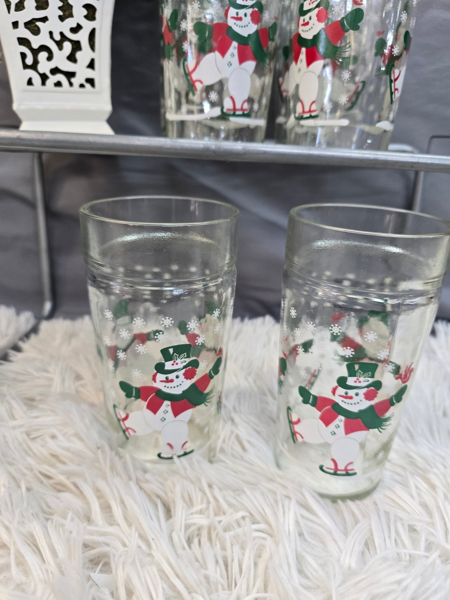 Anchor Hocking Skating Snowmen Jelly Jar Drinking Glasses set of 6  image 3