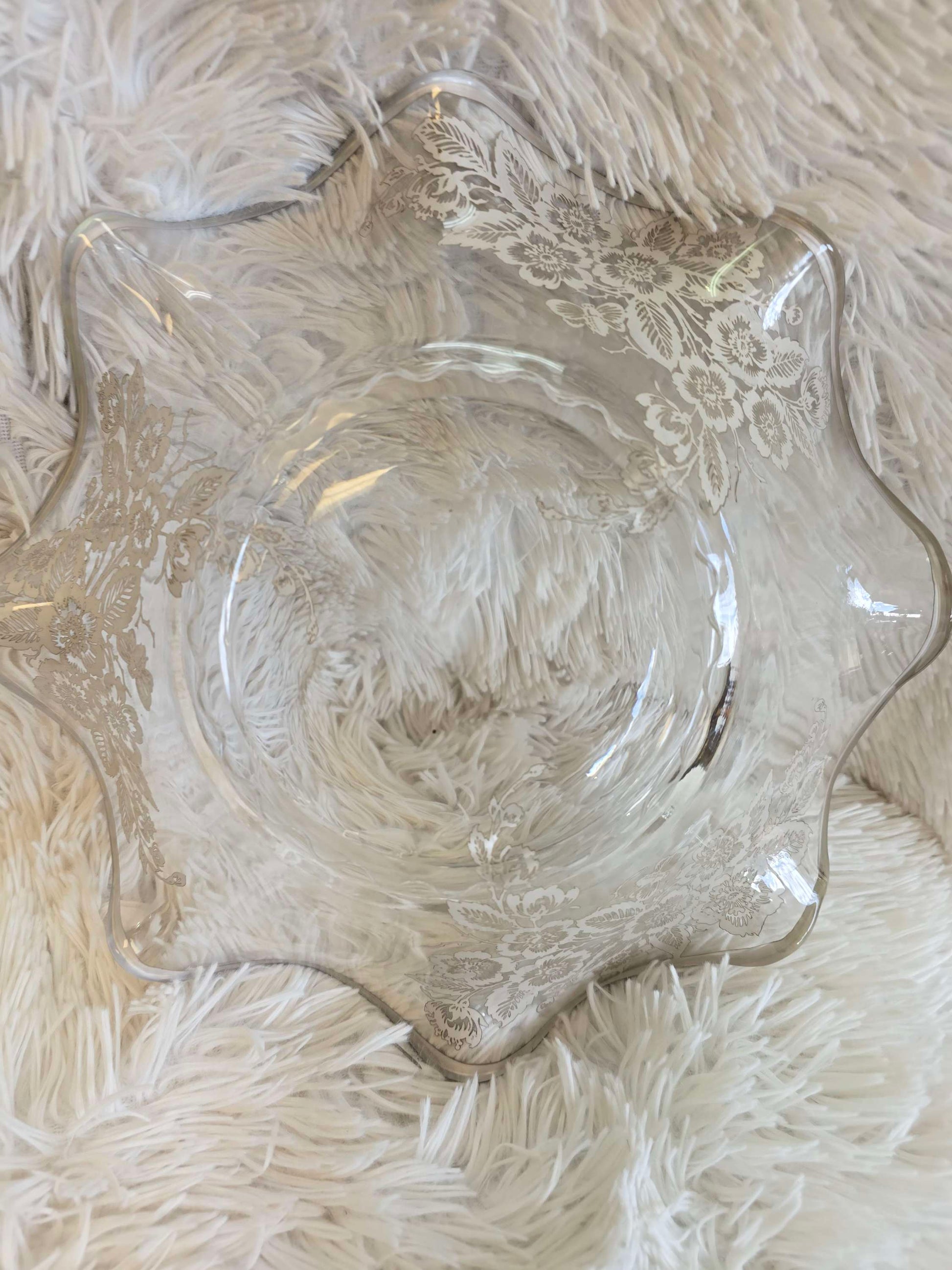 Vintage glass bowl with silver accent flowers image 4