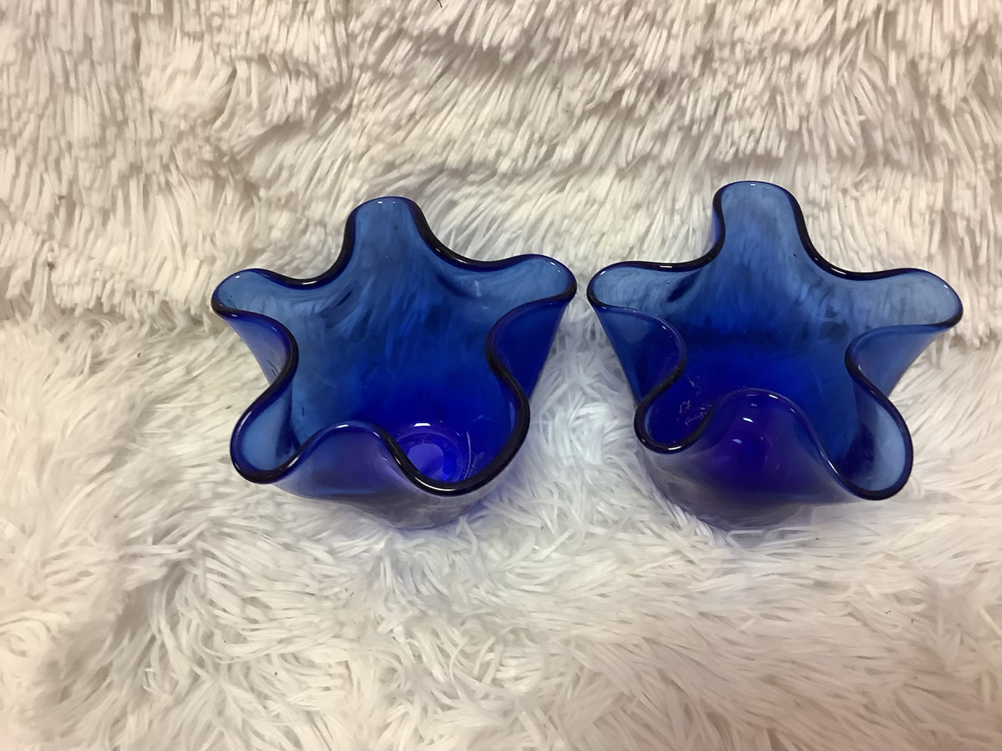 2 Handkerchief style cobalt blue glass vase image 2