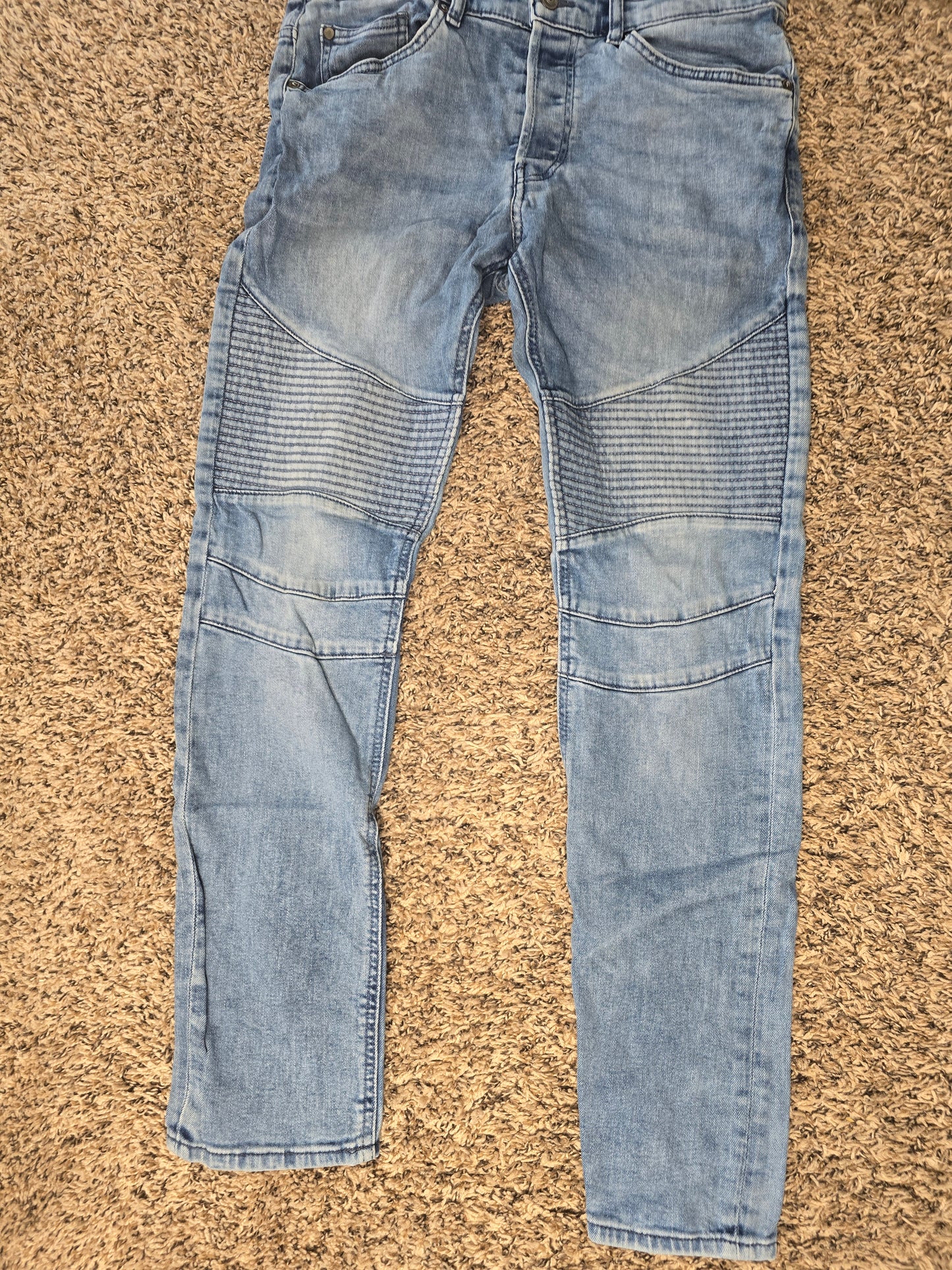Men’s Divided Moto Jeans Size 33 Light Wash Slim Fit Ribbed Knee Biker Denim image 3