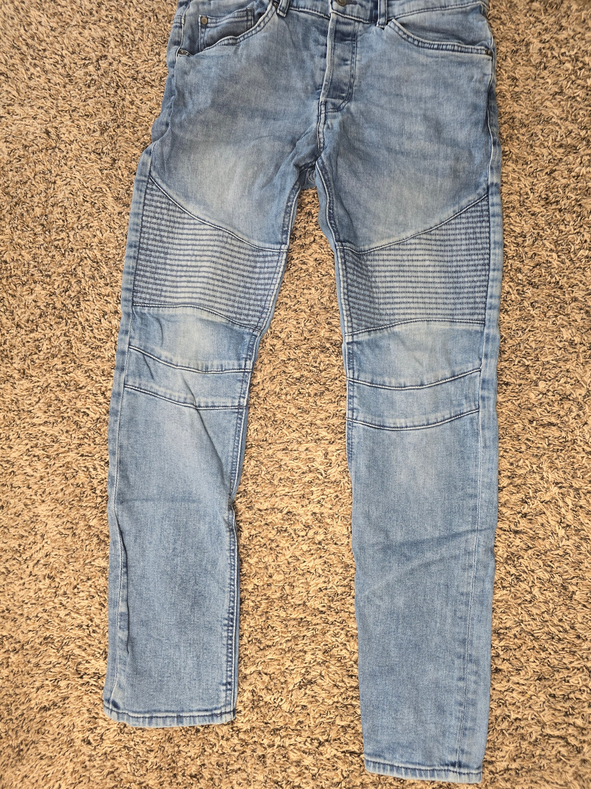 Men’s Divided Moto Jeans Size 33 Light Wash Slim Fit Ribbed Knee Biker Denim image 3