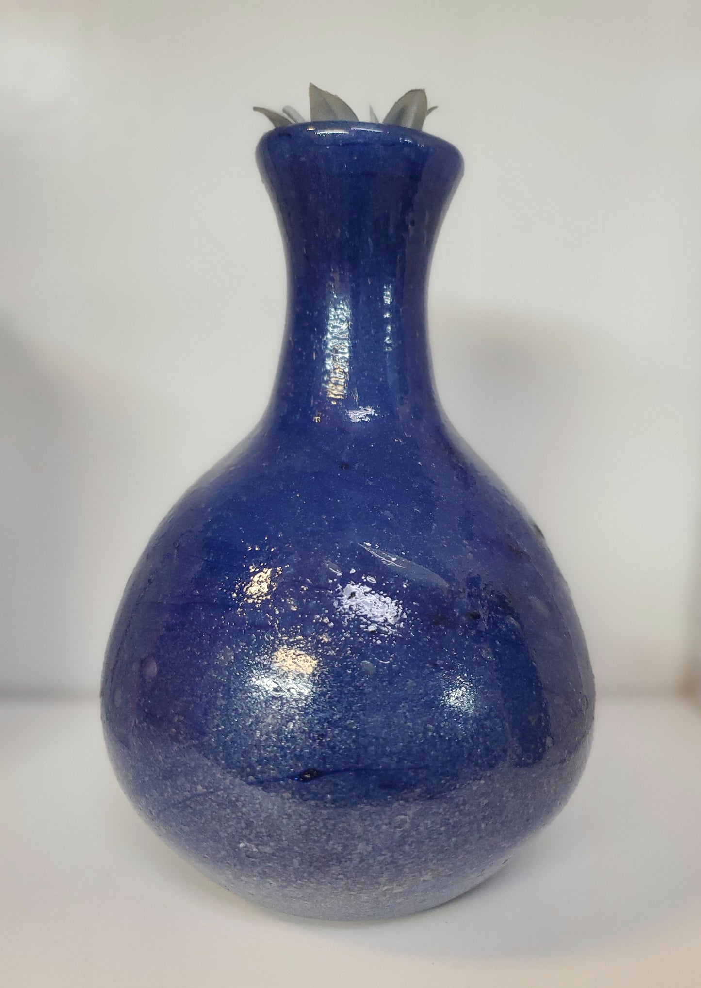 hand spun blue glass vase 9in image 3