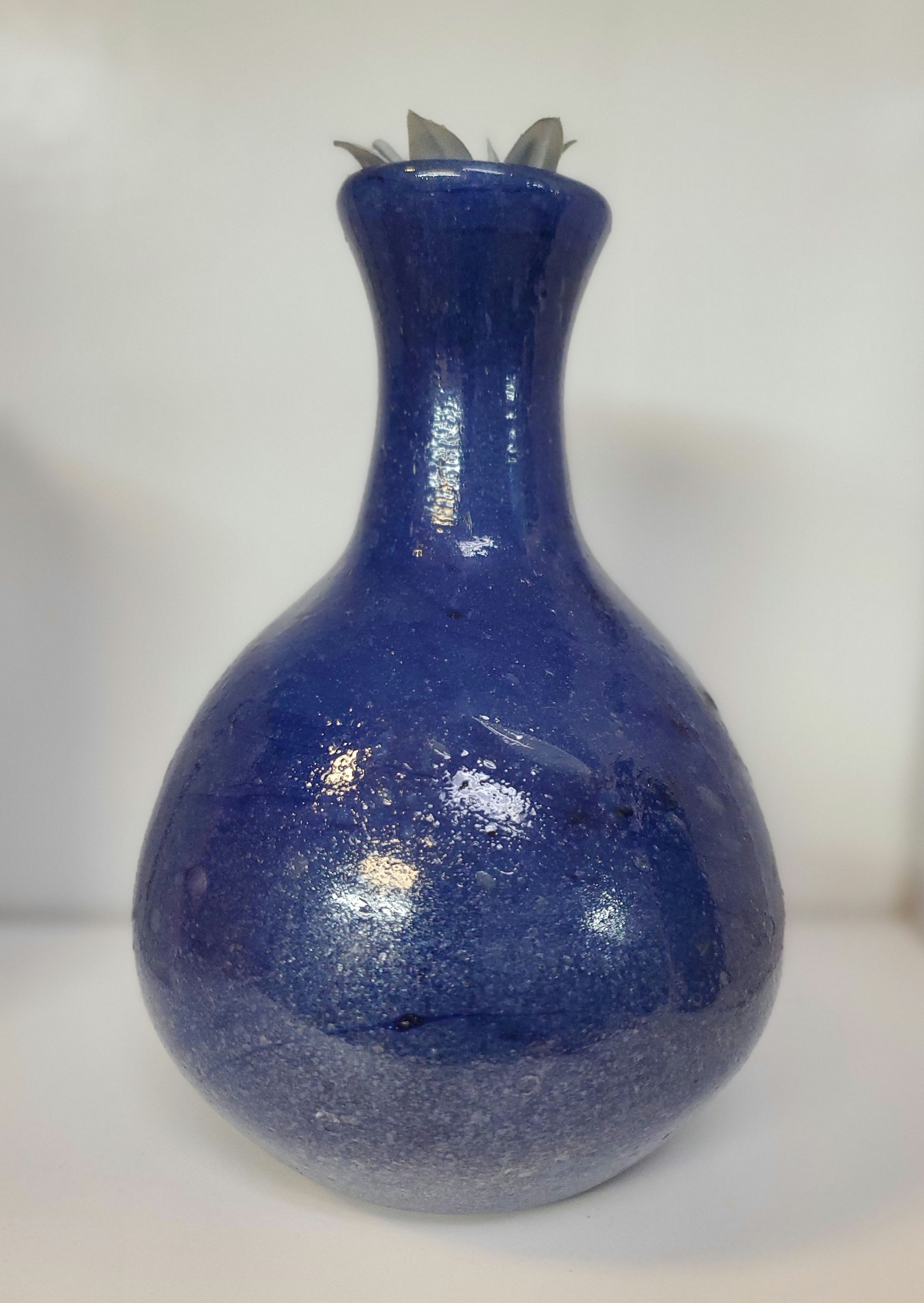 hand spun blue glass vase 9in image 3