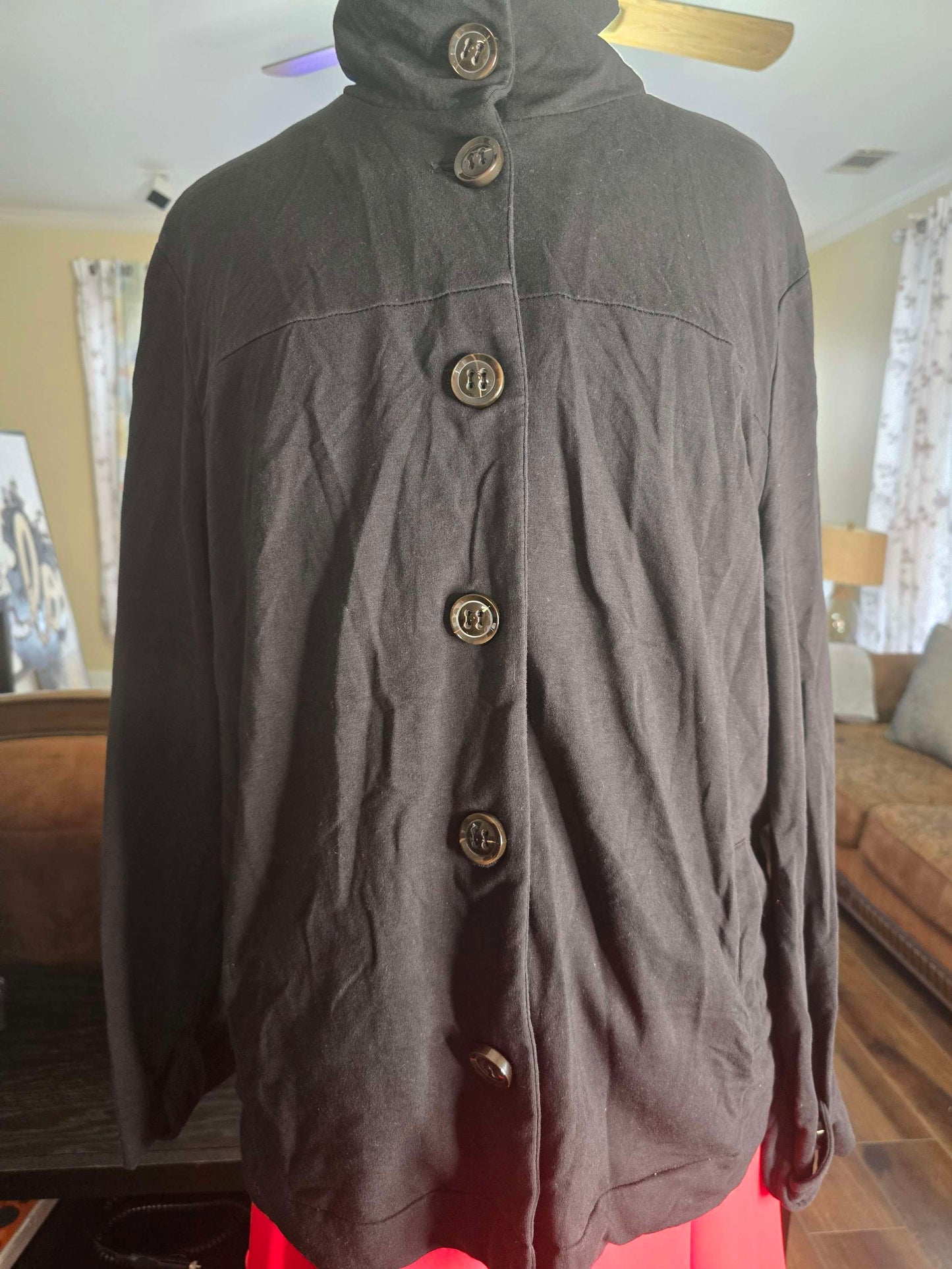 Talbots black button front sweater with side pockets 1X image 0