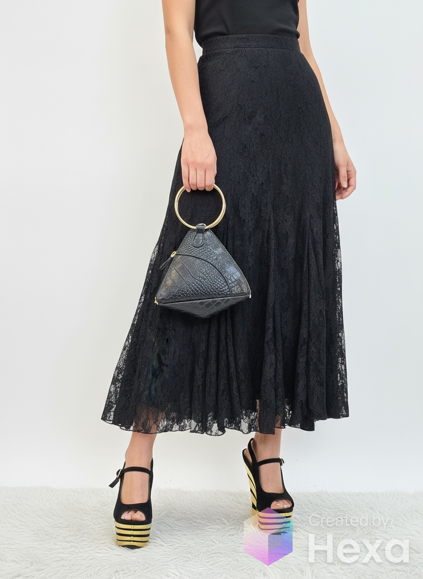 I.N Studio black knee length lace skirt size PM image 1