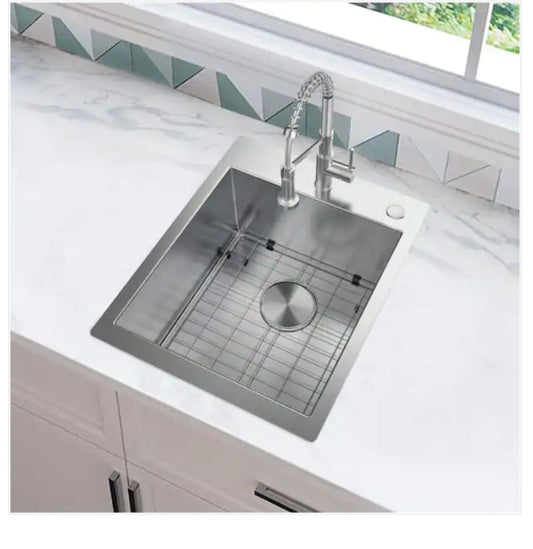 All in one dual mount 16g stainless steel 17in. 2-hole single bowl kitchen sink image 0