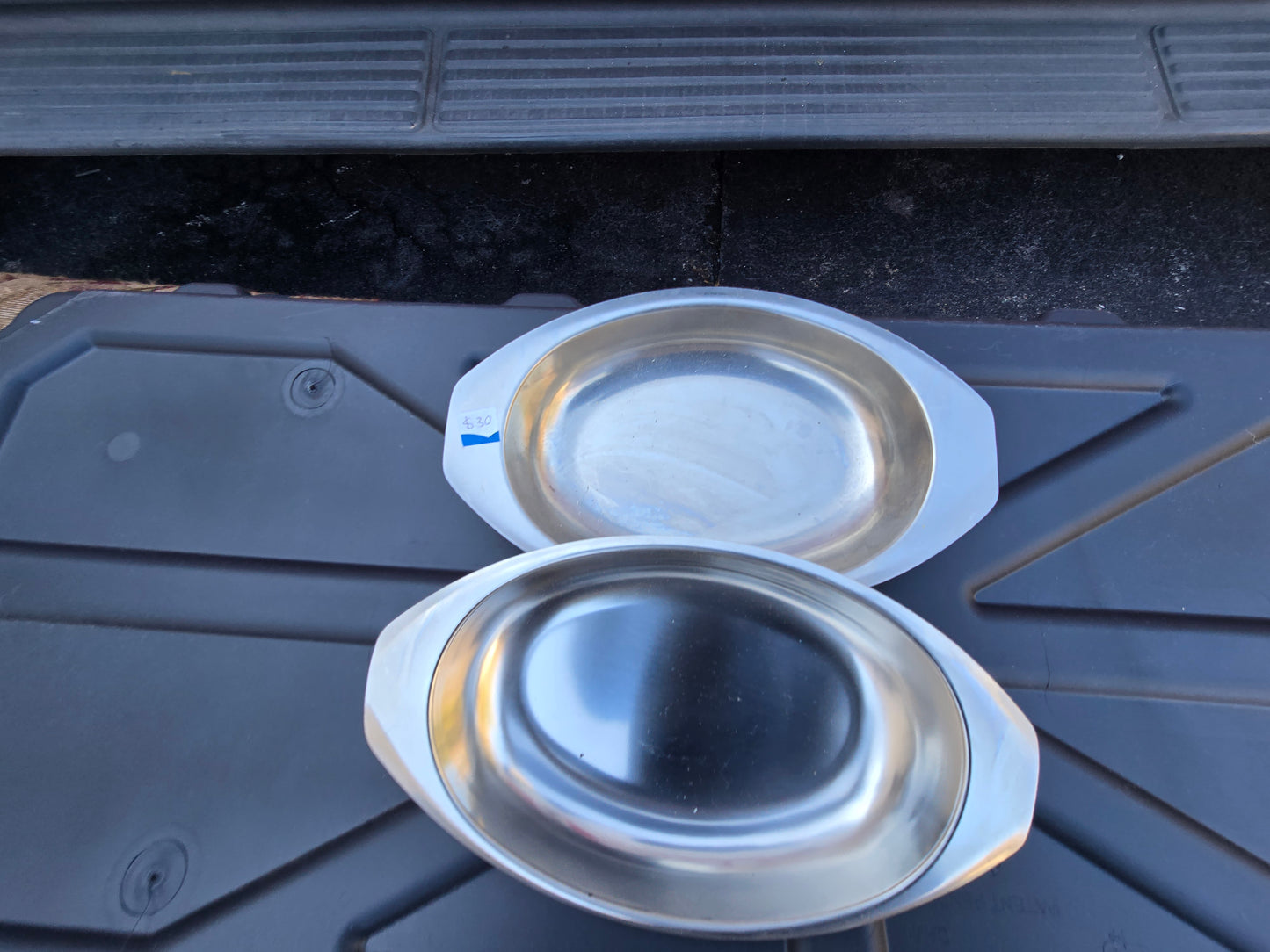 Pair Danish stainless steel serving dish image 1