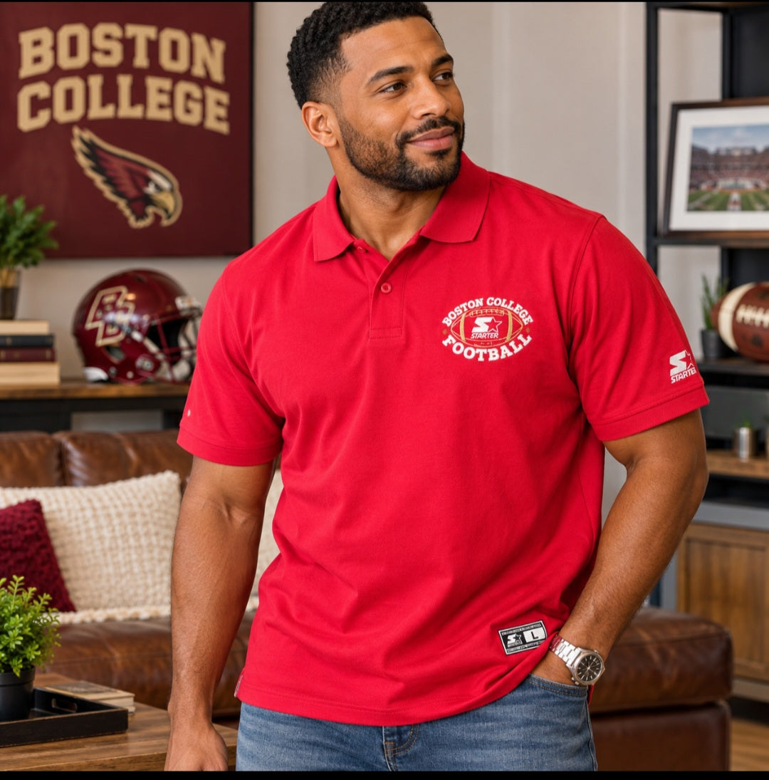 Starter Boston College Football Men's Polo Shirt Red Size Large NCAA NWT