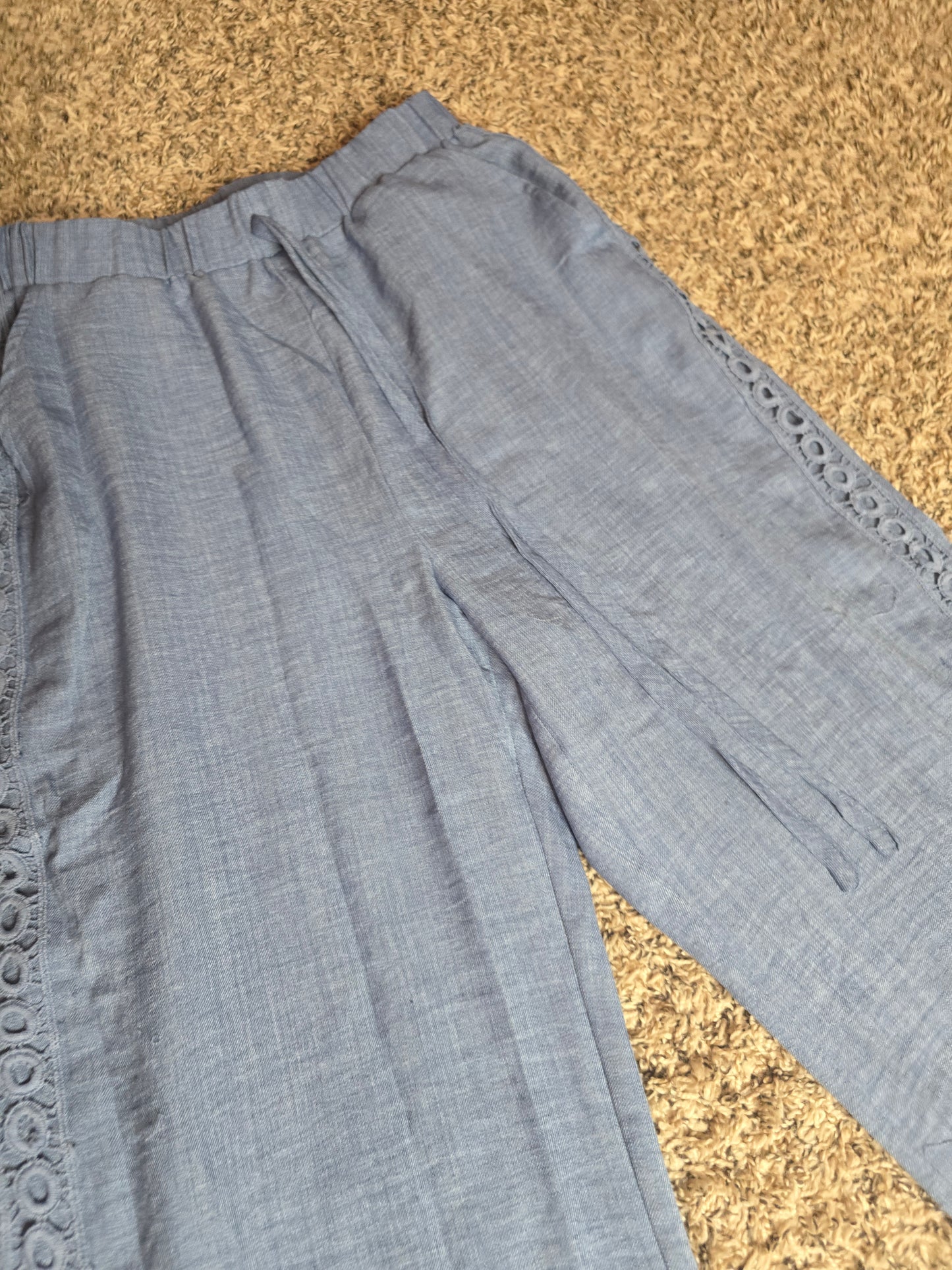 Women's Blue Wide-Leg Pull-On Pants – Size Large
