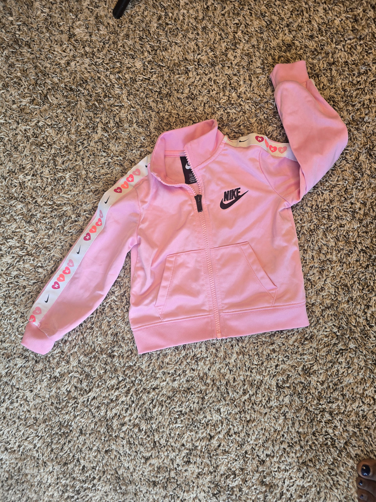 Nike Baby Girls Pink Full Zip Track Jacket Heart Logo Sleeve Stripe 24M