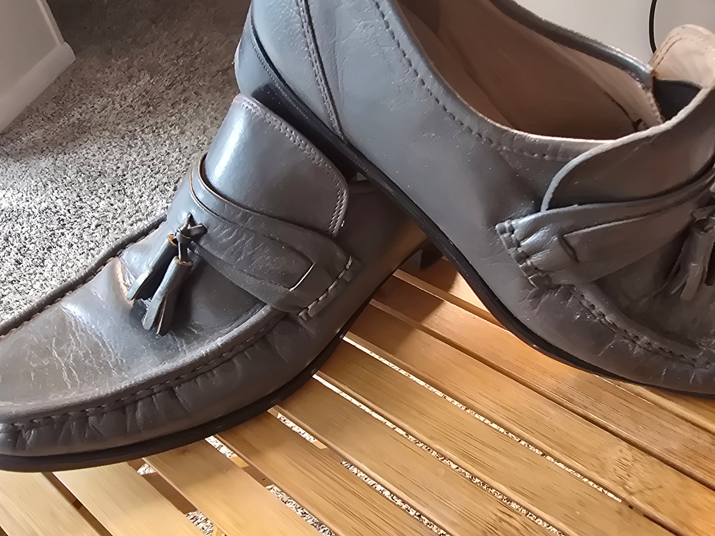 Stafford Men’s 9M Gray Leather Tassel Loafers Made in USA Vintage Dress Shoes