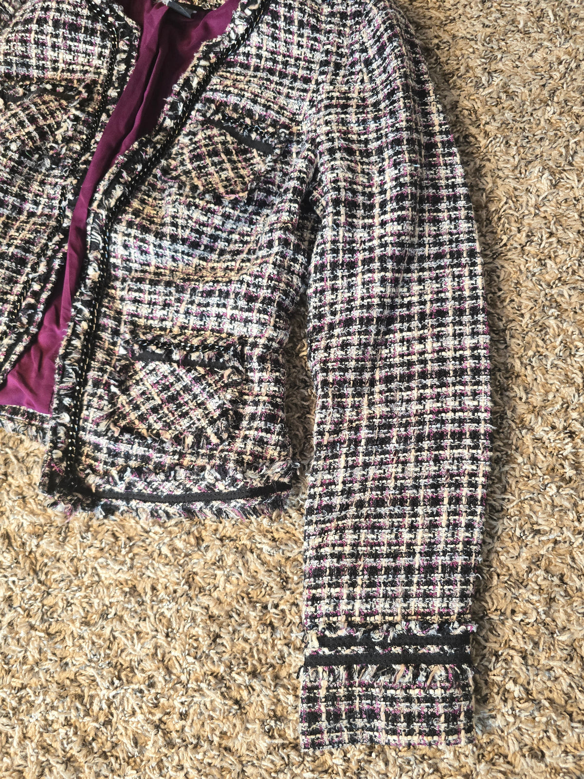 White House Black Market WHBM Tweed Bouclé Jacket Women's Size 0 Pink Black