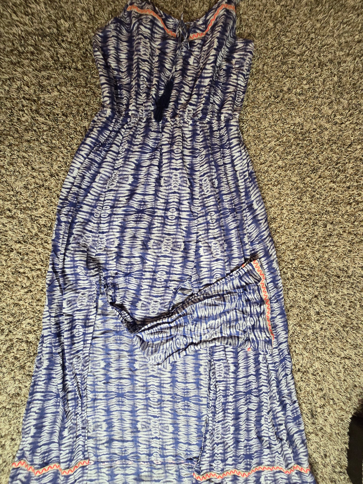 Blue & White Boho Maxi Dress with Front Slit size Medium