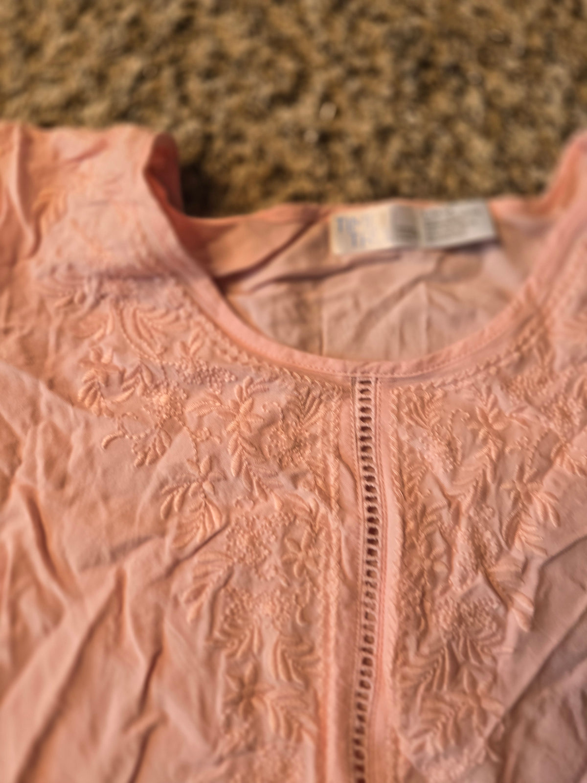 Time and Tru Women’s Large Pink Embroidered Flutter Sleeve Boho Top L 12-14