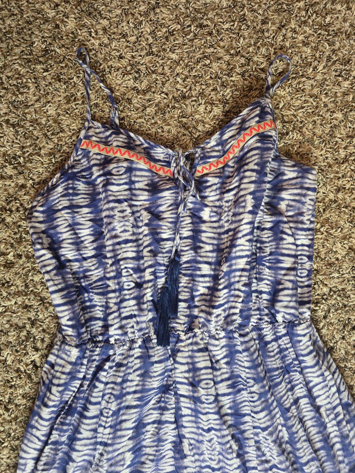 Blue & White Boho Maxi Dress with Front Slit size Medium