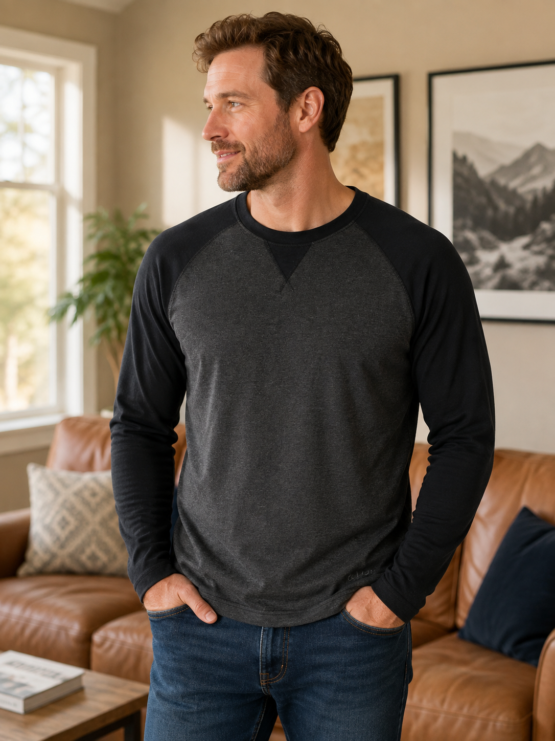 Orvis Men’s Long Sleeve Raglan Shirt – Black & Charcoal Gray – XXL
