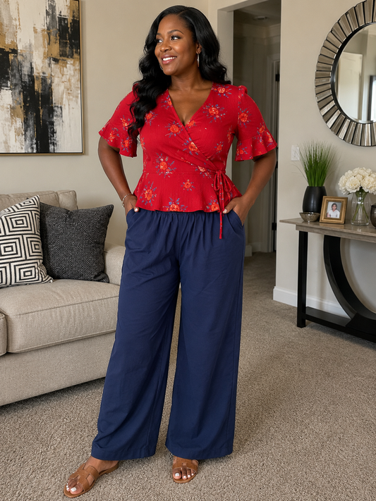 SHEIN Navy Blue Wide-Leg Pants – Women's Size Large