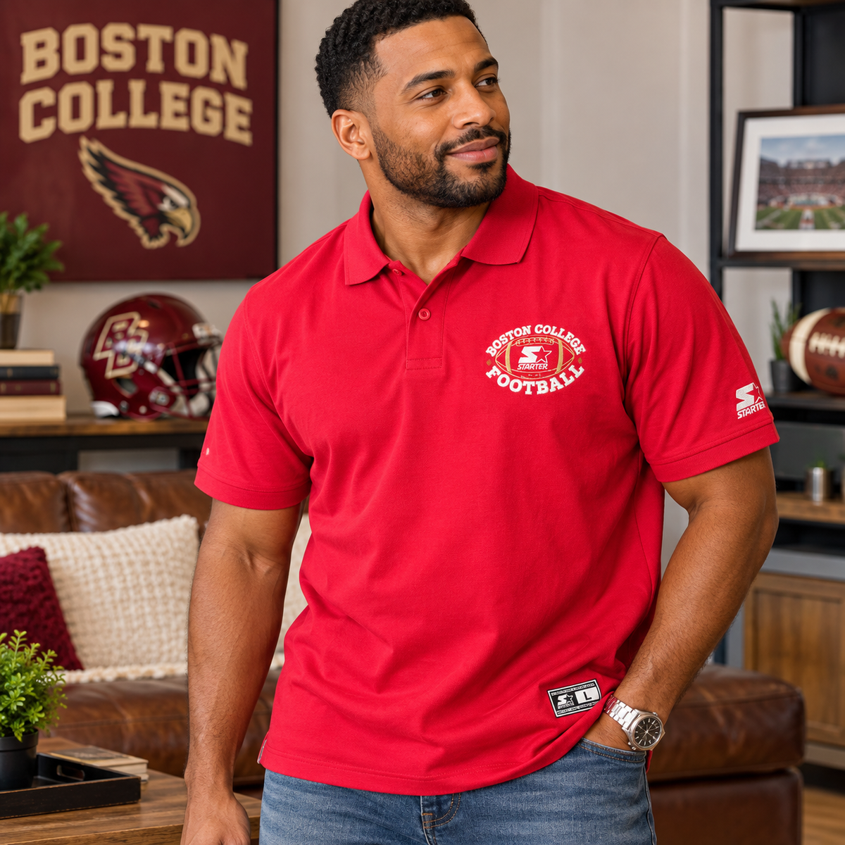 Starter Boston College Football Men's Polo Shirt Red Size Large NCAA NWT