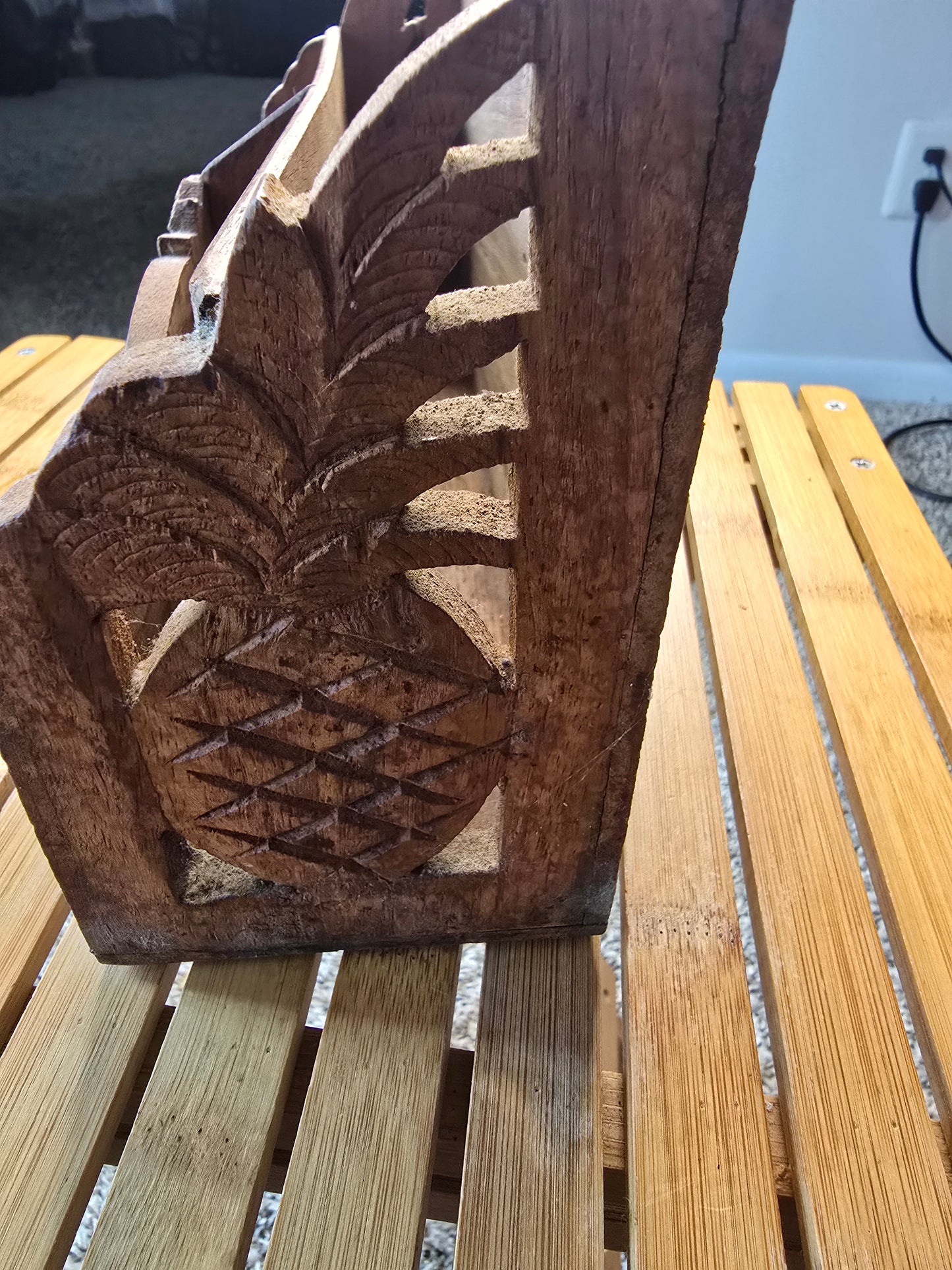 Vintage Rustic Wooden Pineapple Mail & Letter Organizer – Hand Carved Desk Storage