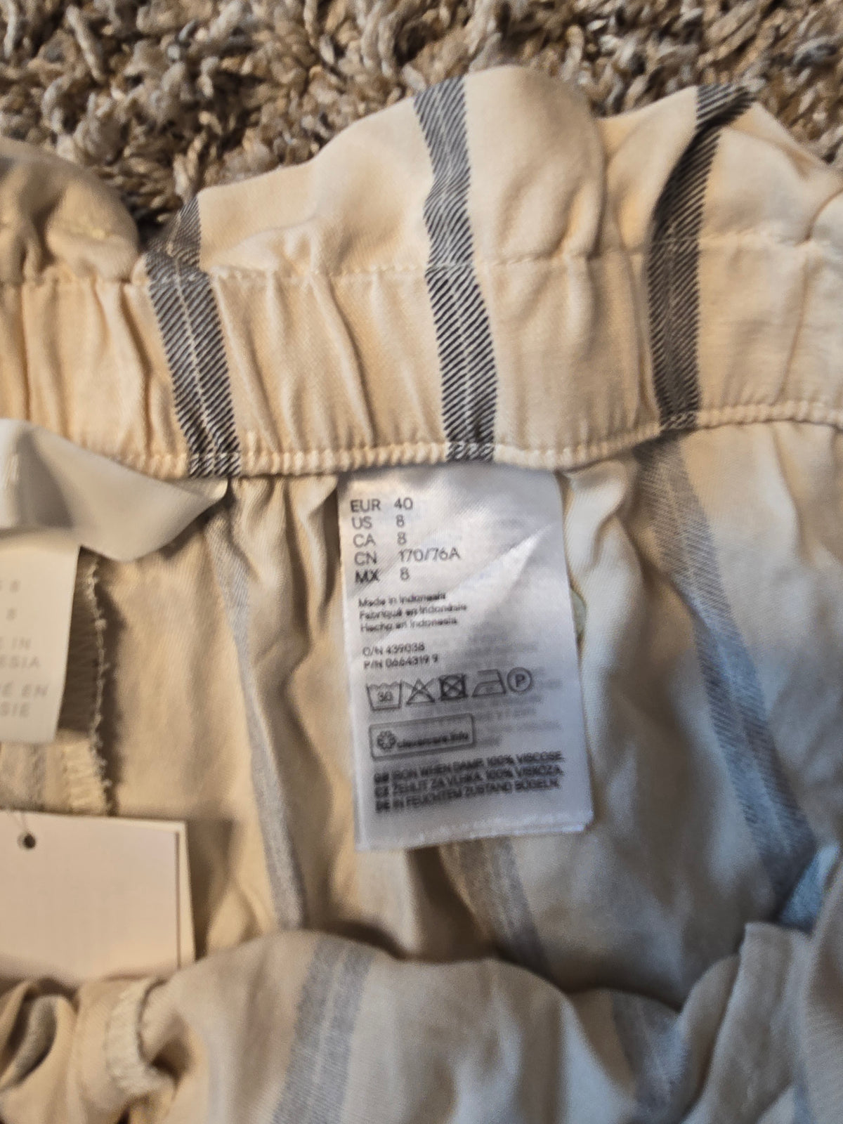 H&M Cream & Black Striped Wide Leg Paperbag Waist Pants Size 8