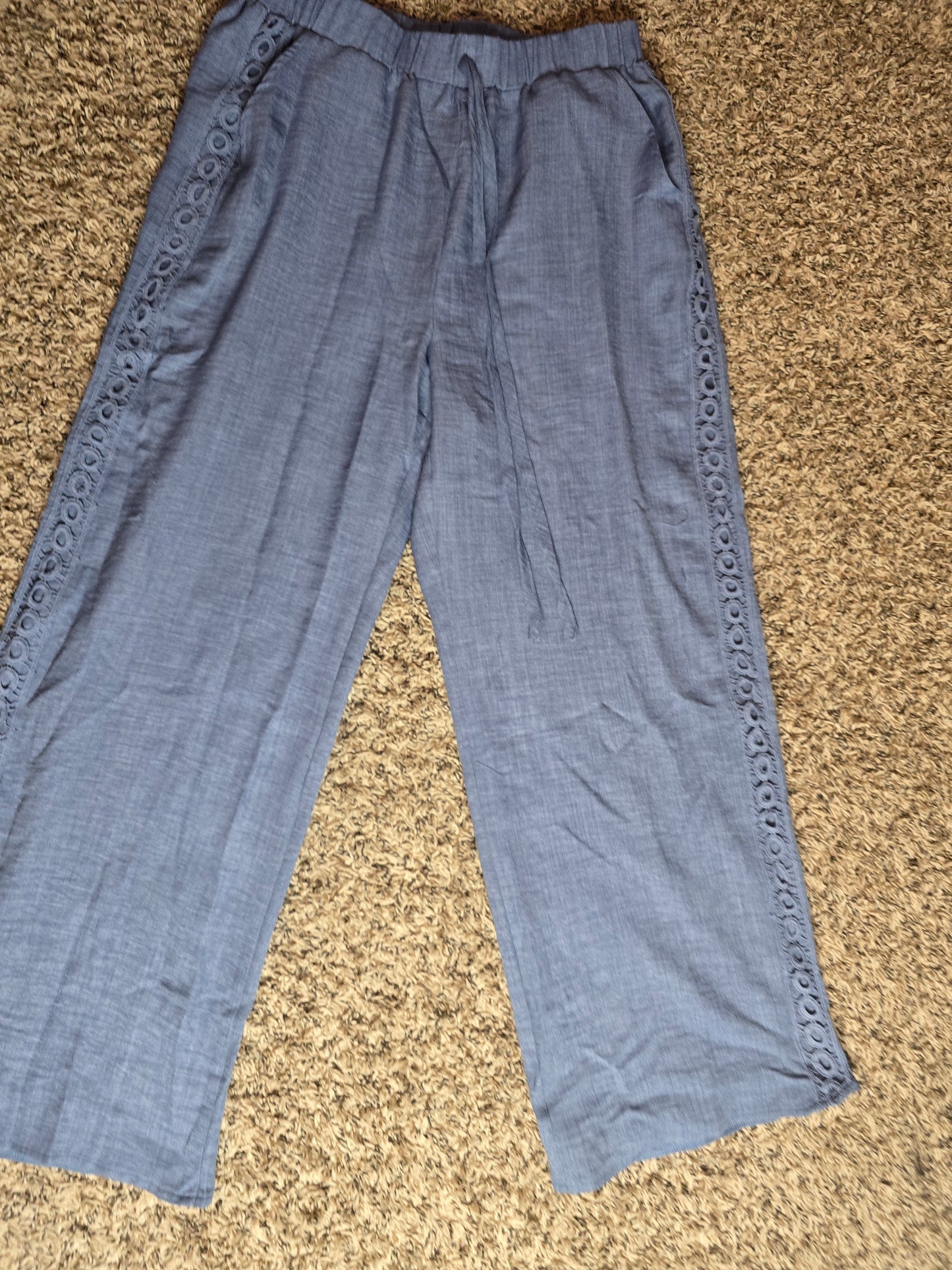 Women's Blue Wide-Leg Pull-On Pants – Size Large