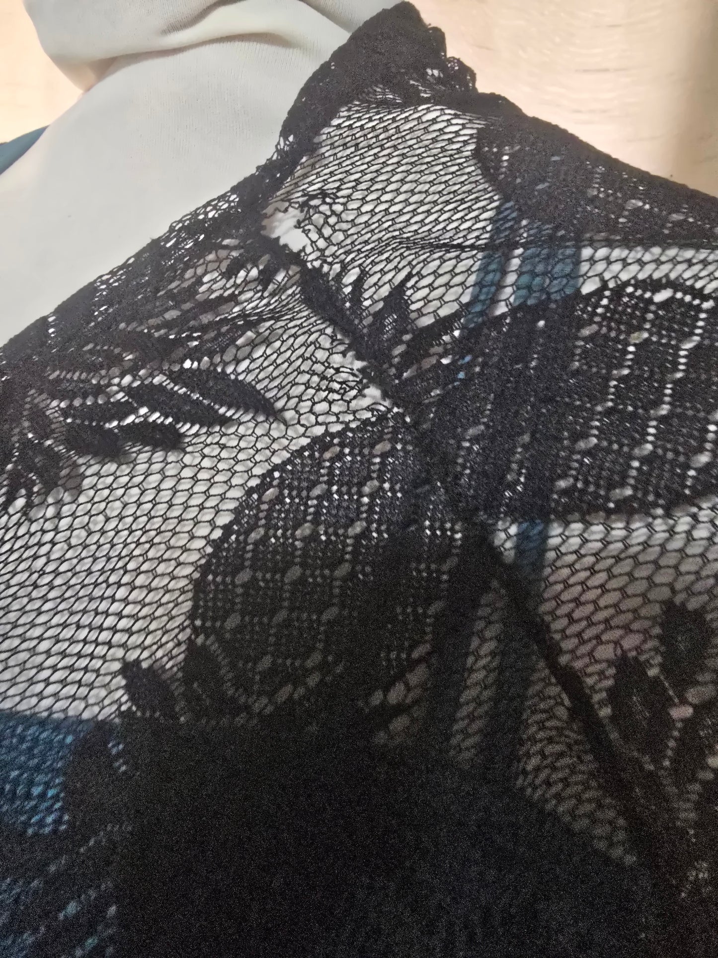 Black Sheer Pineapple Lace Fringe Kimono Cover-Up